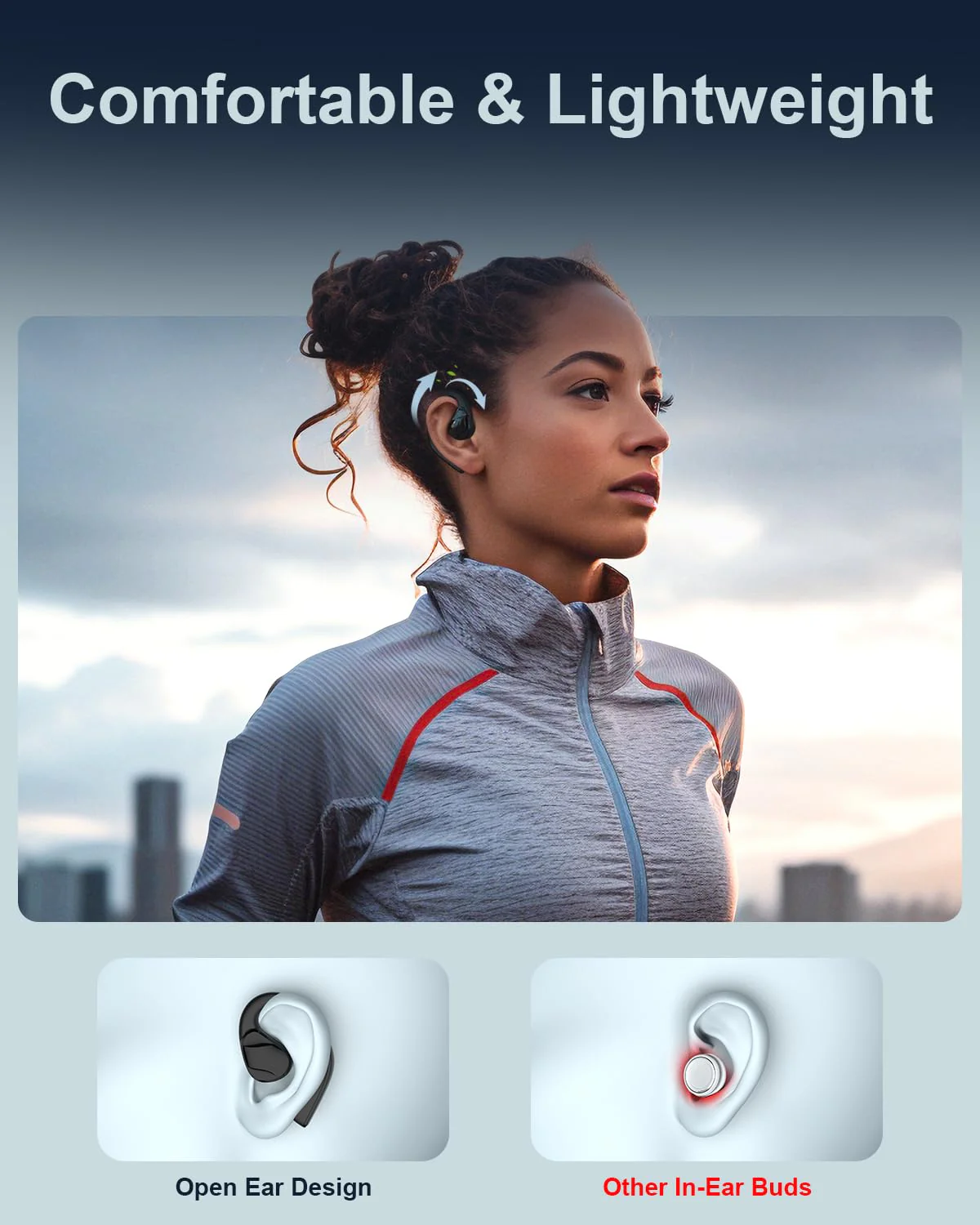 Open Ear Headphones Wireless Bluetooth 5.3, Open Ear Earbuds with Dual 16.2mm Dynamic Drivers 60 Hours Playtime Waterproof Sport Running Earbuds with Earhooks, Compatible with iPhone Android TV Black - Image 5
