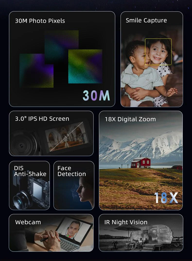 ORDRO Video Camera Camcorder Full HD 1080P 30FPS 30MP, IR Night Vision Vlogging Camera Recorder for YouTube 3.0 Inch IPS Screen 18X Zoom Camcorders with 16G SD Card, 2 Batteries Remote Control - Image 2