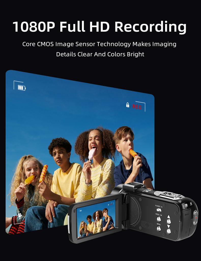 ORDRO Video Camera Camcorder Full HD 1080P 30FPS 30MP, IR Night Vision Vlogging Camera Recorder for YouTube 3.0 Inch IPS Screen 18X Zoom Camcorders with 16G SD Card, 2 Batteries Remote Control - Image 3