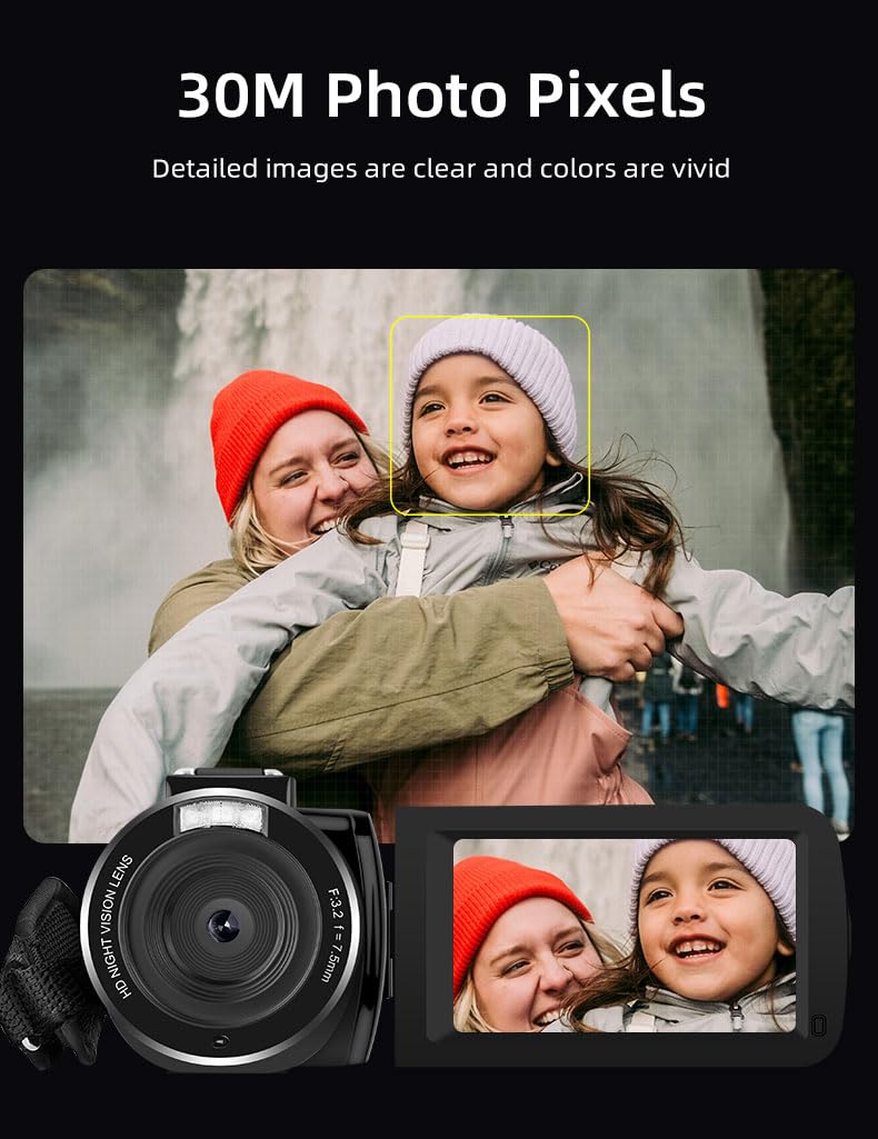 ORDRO Video Camera Camcorder Full HD 1080P 30FPS 30MP, IR Night Vision Vlogging Camera Recorder for YouTube 3.0 Inch IPS Screen 18X Zoom Camcorders with 16G SD Card, 2 Batteries Remote Control - Image 5