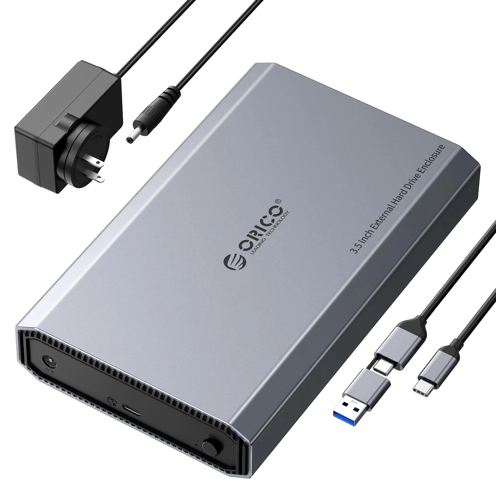 ORICO Aluminum 3.5 Hard Drive Enclosure with USB 3.2 Gen 2 6Gbps Transfer Speed, Fit for 3.5/2.5 Inch SATA HDD SSD Up to 20TB, USB C to USB C/A 2 in 1 Cable Compatible with MacBook Windows(DD35-C3)