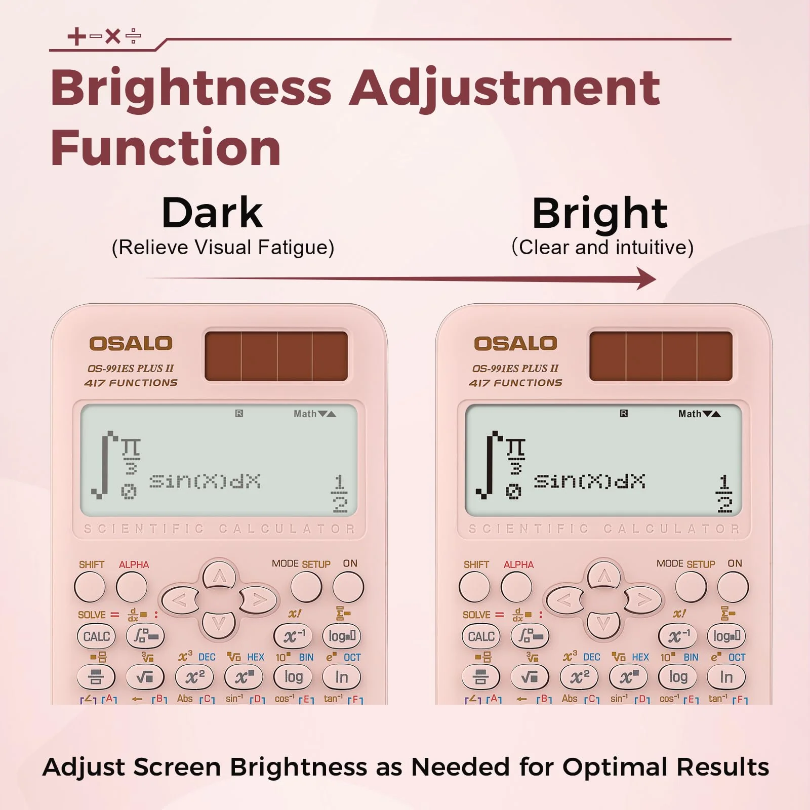OSALO Scientific Calculator 417 Function 2 Line Written Display 10+2 Digits Solar and Battery Calculators for Students Secondary School College Pink (OS 991ES II) OS-991ES PLUS-2-Pink-US - Image 4