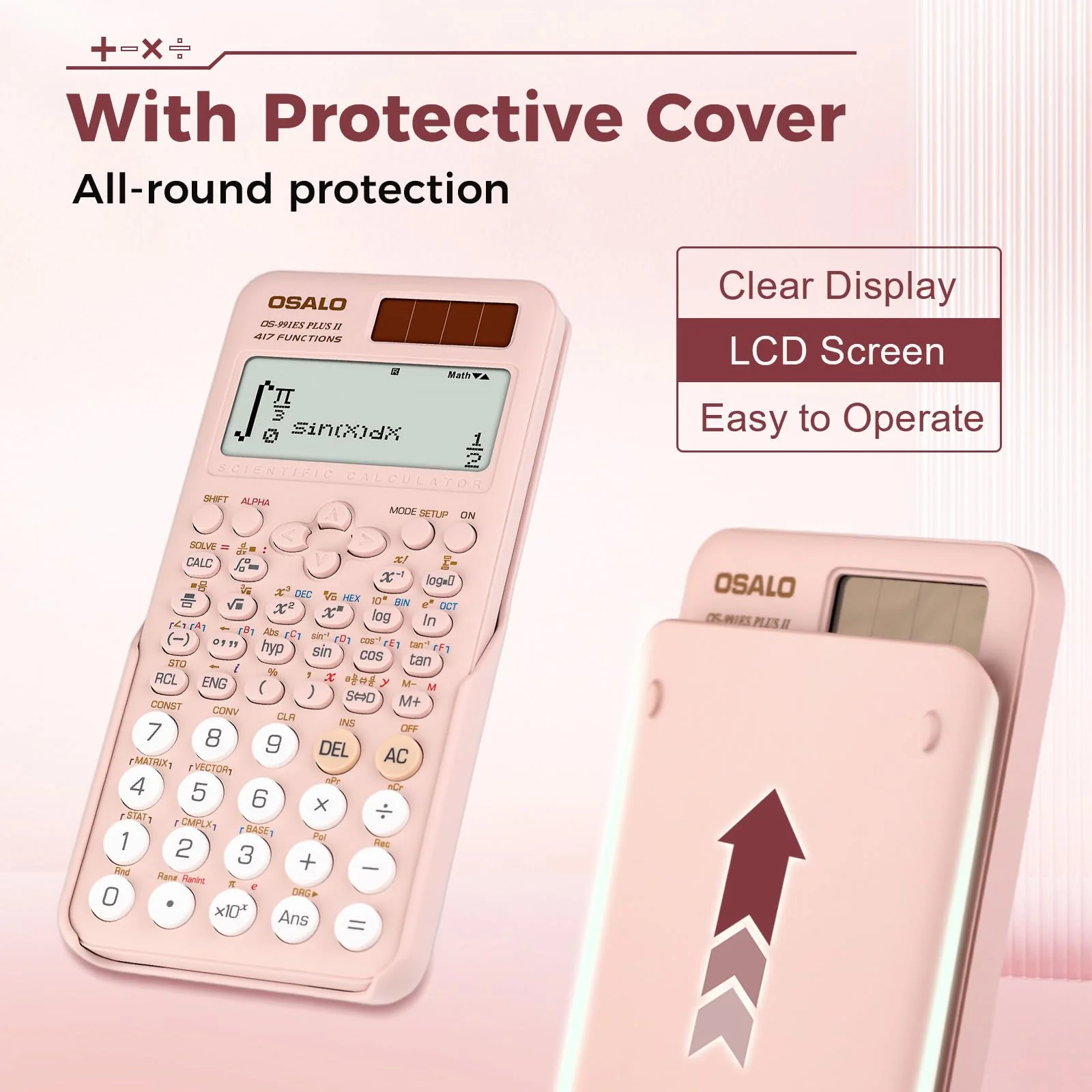 OSALO Scientific Calculator 417 Function 2 Line Written Display 10+2 Digits Solar and Battery Calculators for Students Secondary School College Pink (OS 991ES II) OS-991ES PLUS-2-Pink-US - Image 6