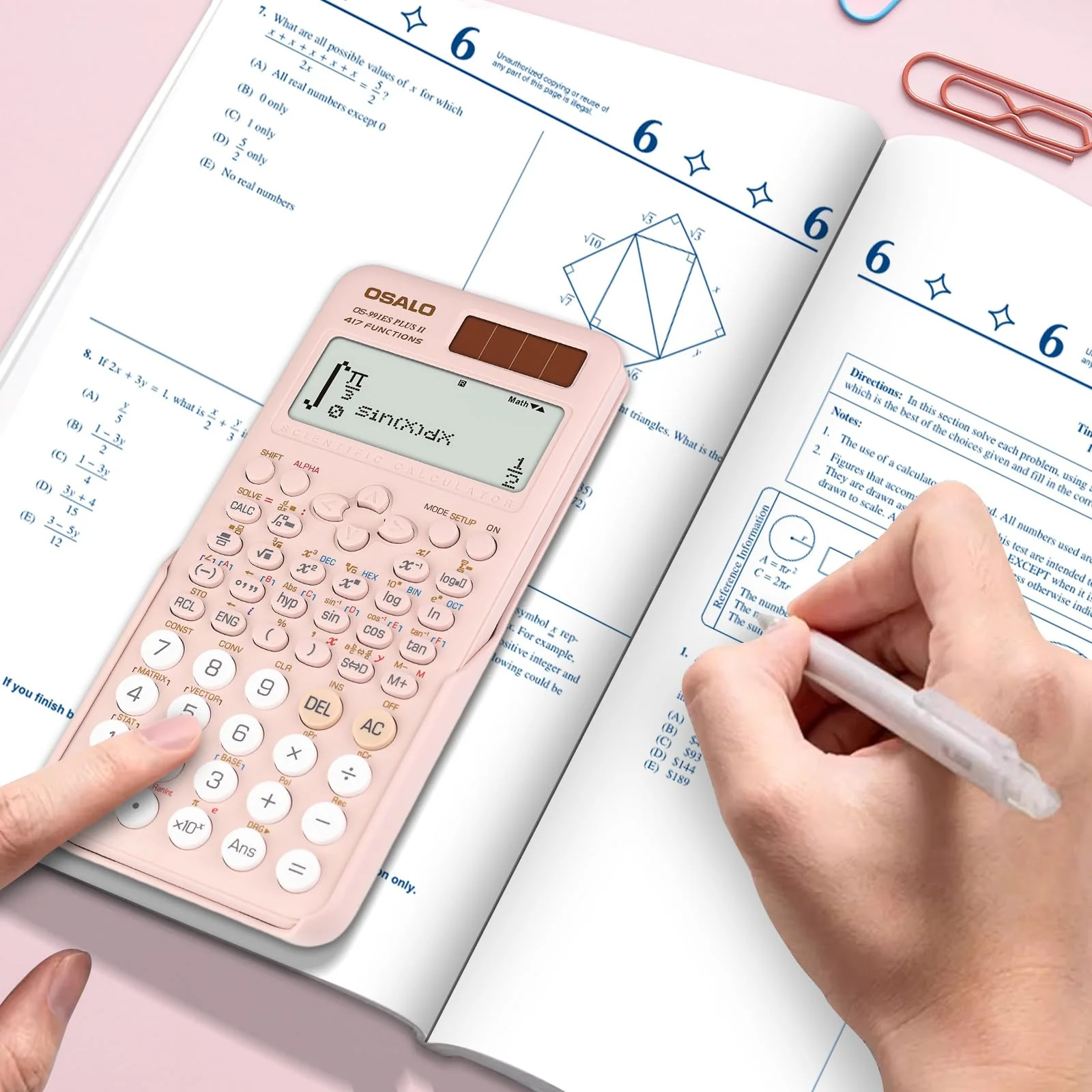 OSALO Scientific Calculator 417 Function 2 Line Written Display 10+2 Digits Solar and Battery Calculators for Students Secondary School College Pink (OS 991ES II) OS-991ES PLUS-2-Pink-US - Image 7
