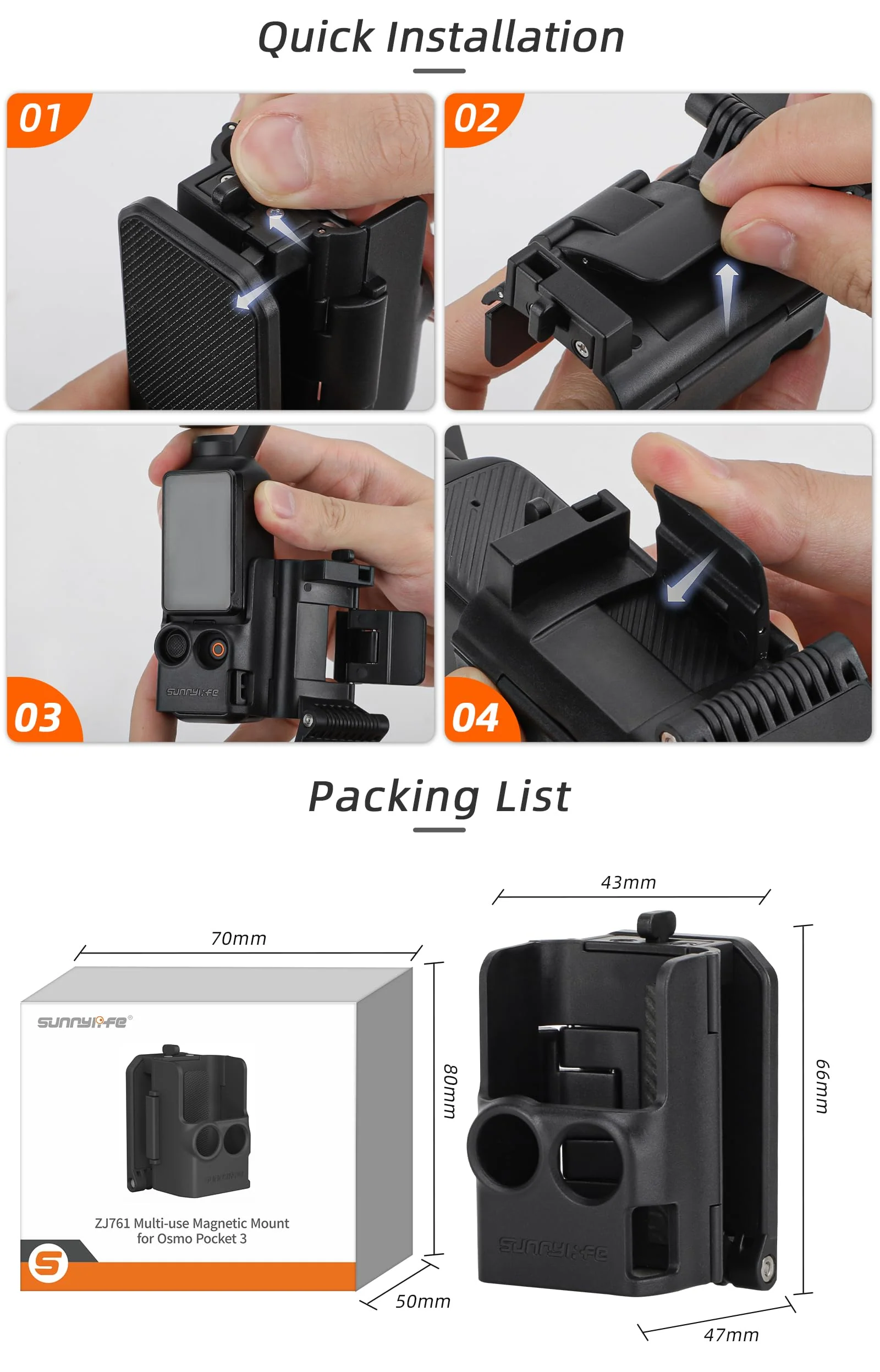OSMO Pocket 3 Accessories Magnetic Backpack Clip Mount Expansion Adapter Frame for DJI OSMO Pocket 3 - Image 7