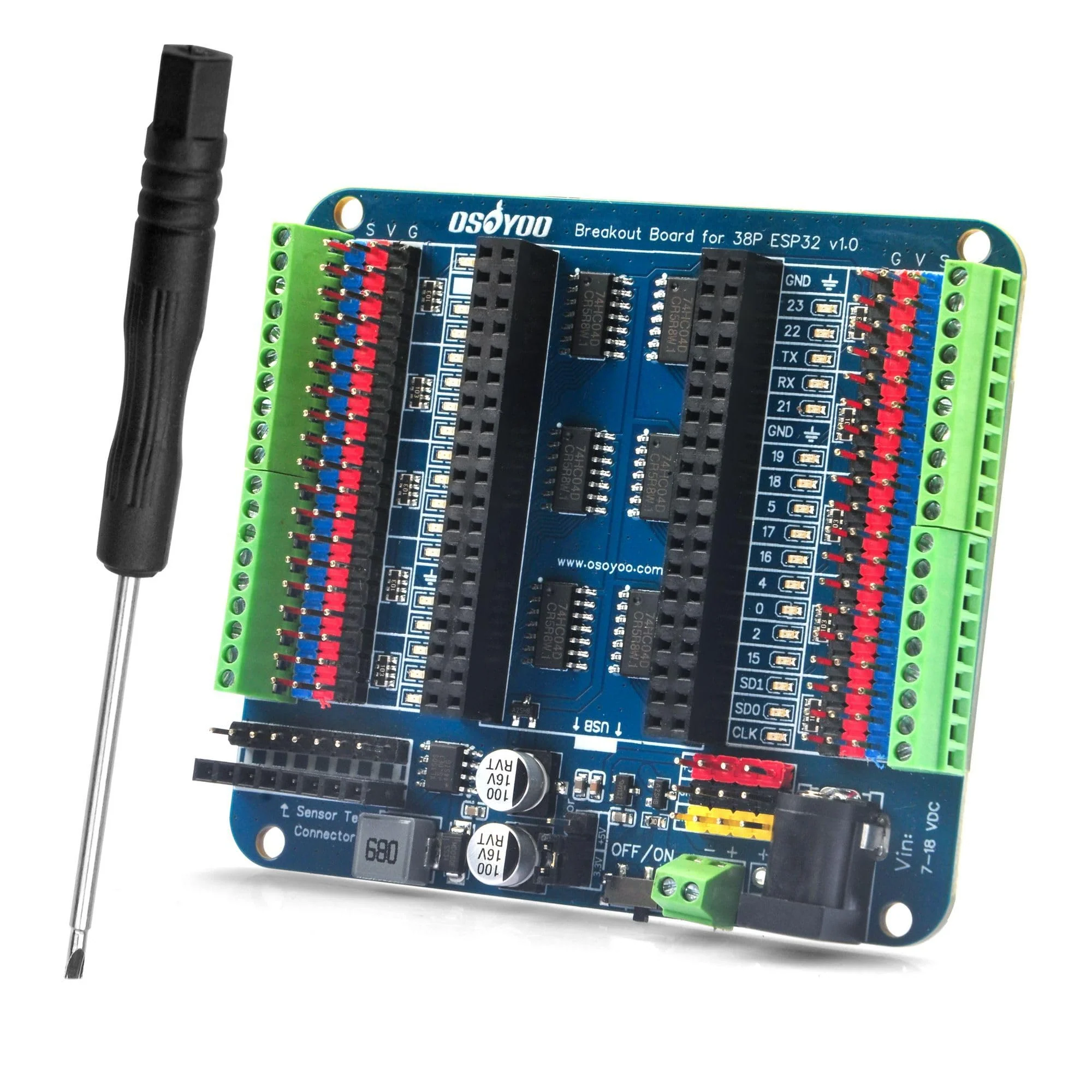 OSOYOO Breakout-Board für 38-polige ESP32-Erweiterungsplatine mit dualen 2x19P-Headern - GPIO-LED-Anzeigen - ideal für ESP32 Prototyping, Entwicklung und Lernprojekte 38P ESP32 Shiled Breakout Board