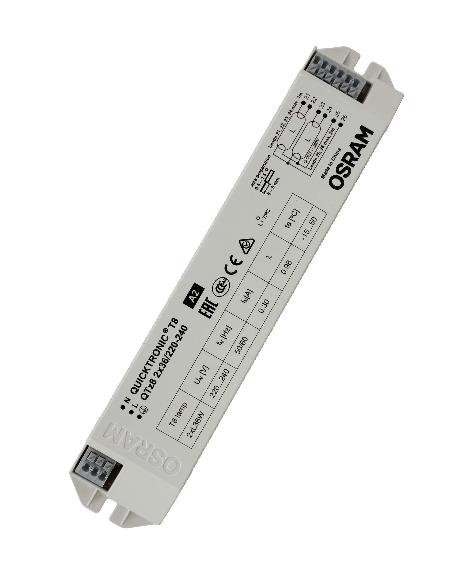 OSRAM Electronic Ballast (ECG), QUICKTRONIC QTz8, EVG LL/KLL Non-DIM, QTZ8 2X36/220-240, White