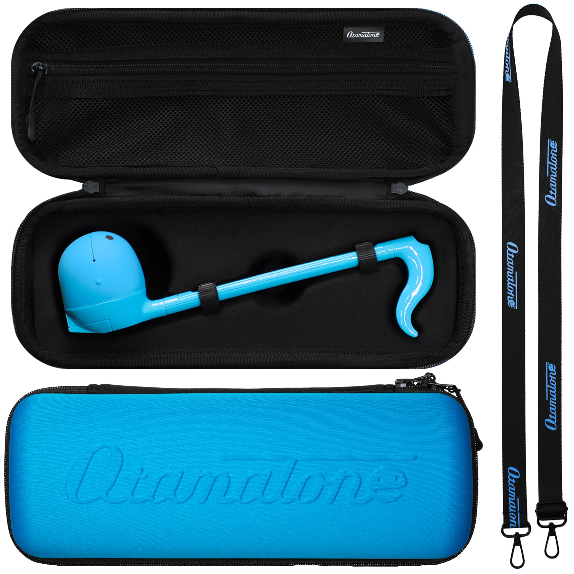 Otamatone Official Case (Regular - 10.7 inch) Musical Instrument Toy Synthesizer Hard Shell Cover, Smooth Fitted Protective Interior with Official Logo Strap, Inner Zipper Pouch (Blue) Matte Blue