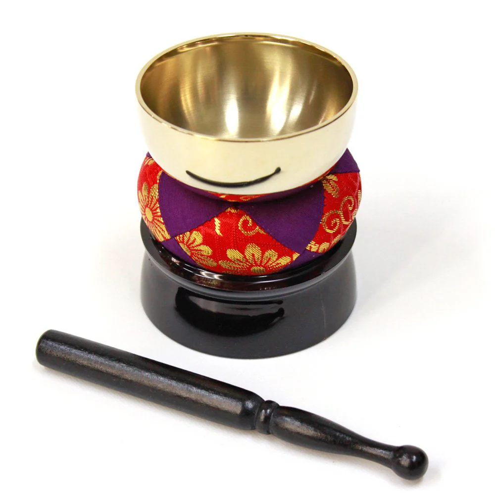 Otokurin Orin (Buddhist Bell) a Four-Piece Suite - Brass & Wood - Gold - Traditional Bell Set - A Key - For Buddhist Altar