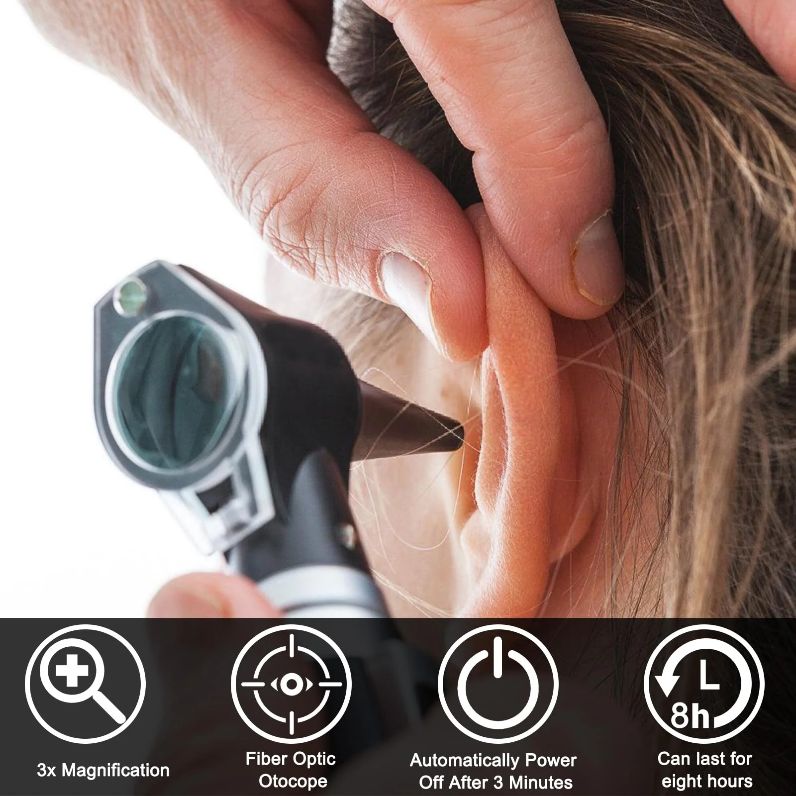 Otoscope with Light, Pocket Diagnostic Ear Infection Detector with Hard Plastic Case, with 3x Magnification and 4 Speculum Tips Size, 8 Earplugs for Adults and Children and Pets (Black) - Image 4