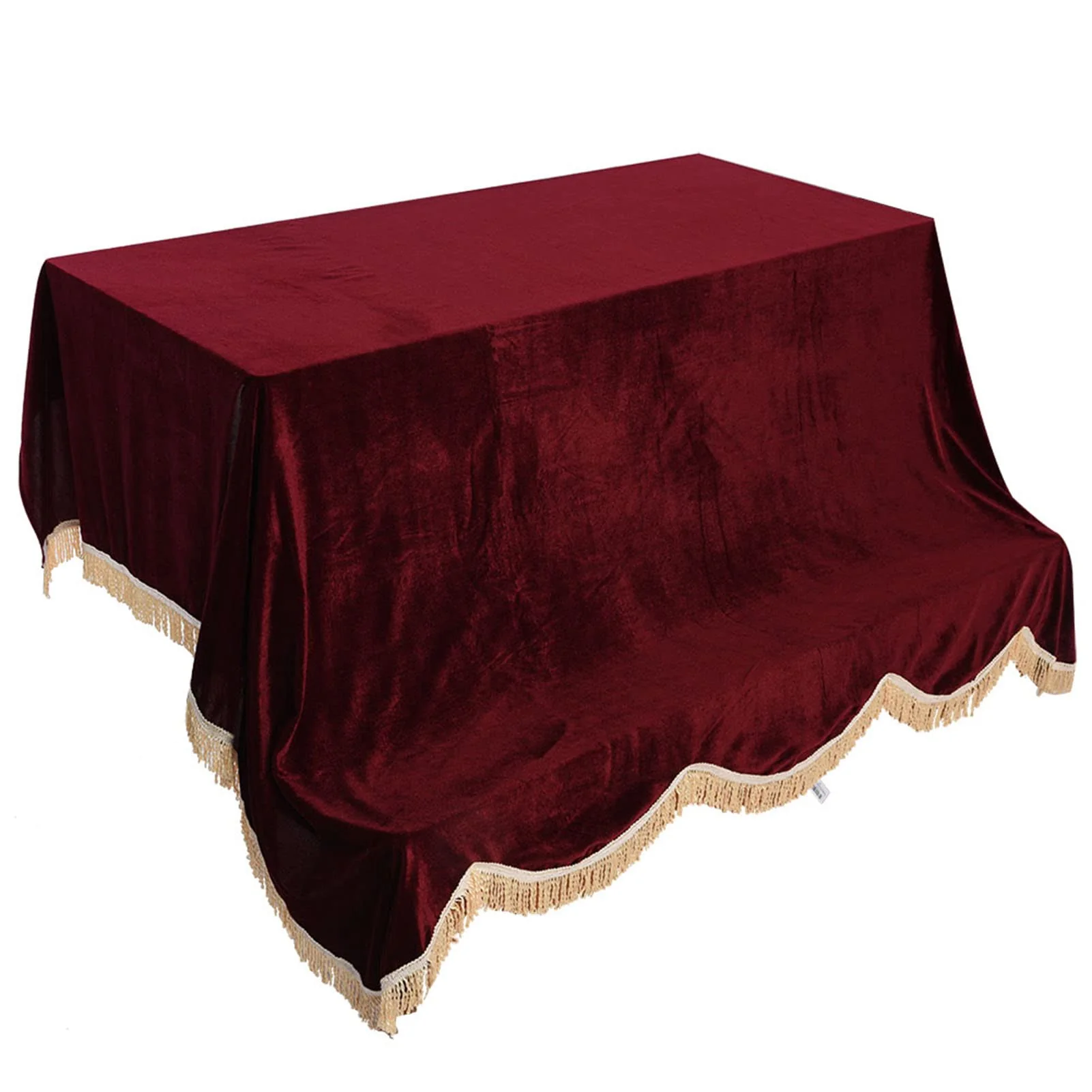 Oumefar 200 x 150cm Piano Cover, Upright Piano Covers with Tassels Edge, Protective Cover Pleuche Cloth Accessory (Red) Red