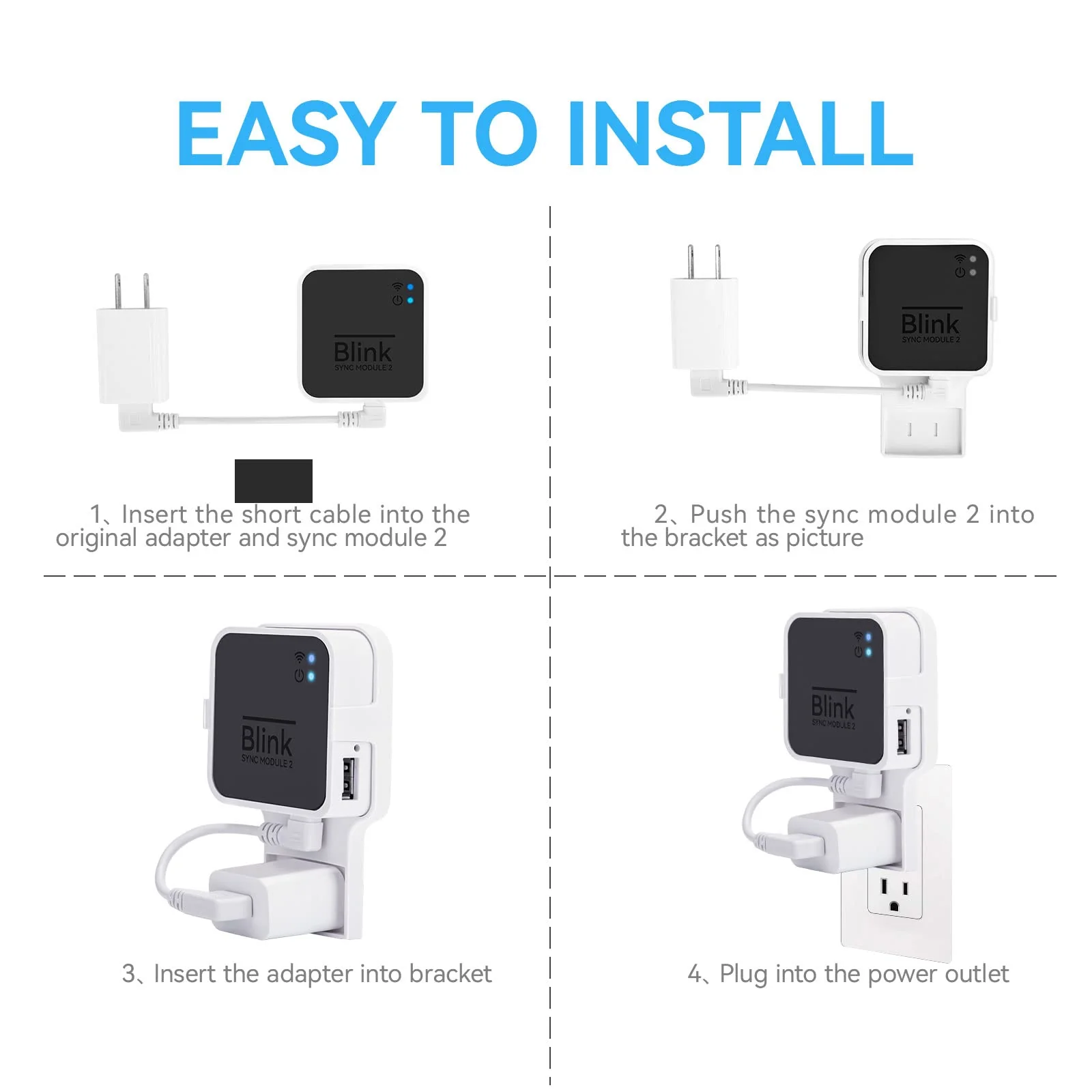 Outlet Wall Mount for Blink Sync Module 2, Mount Bracket Holder for Blink Outdoor Camera Home Security Camera with Easy Mount Short Cable and No Messy Wires or Screws - Image 6