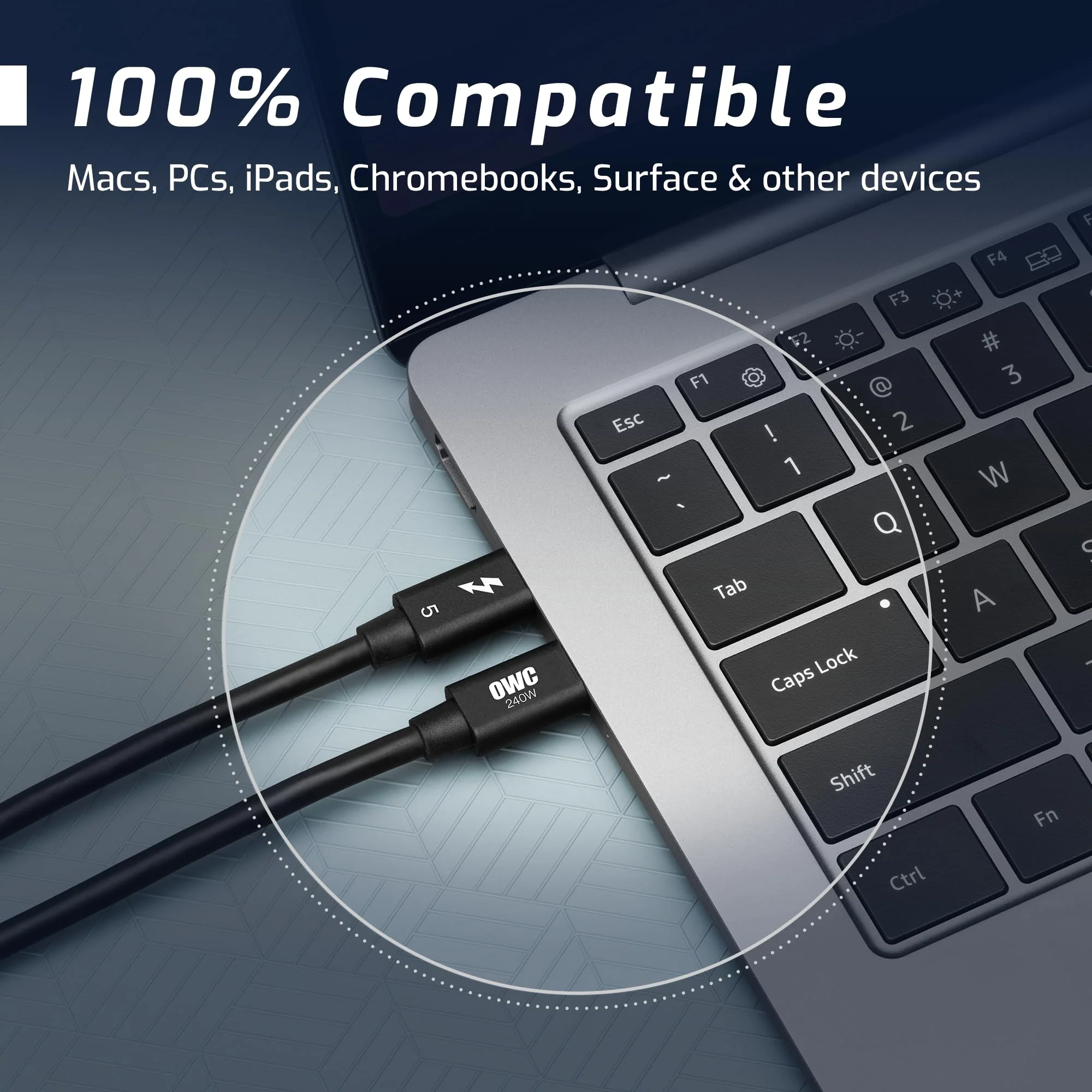 OWC 0.8M Thunderbolt 5 (USB-C) Cable,up to 80Gb/s of bi-Directional Data Speed, up to 120Gb/s for Higher Display Bandwidth, 240W - Image 4