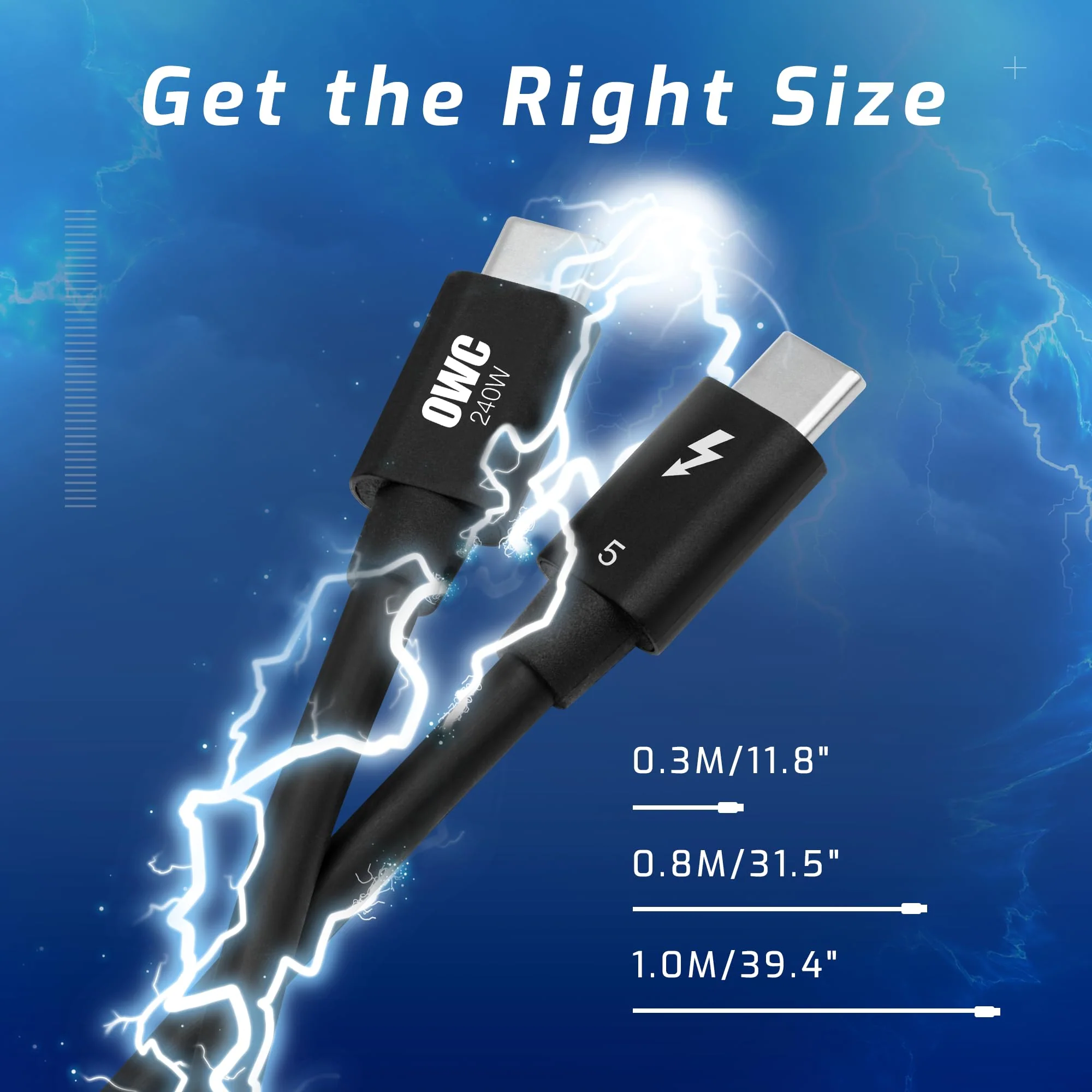 OWC 0.8M Thunderbolt 5 (USB-C) Cable,up to 80Gb/s of bi-Directional Data Speed, up to 120Gb/s for Higher Display Bandwidth, 240W - Image 5
