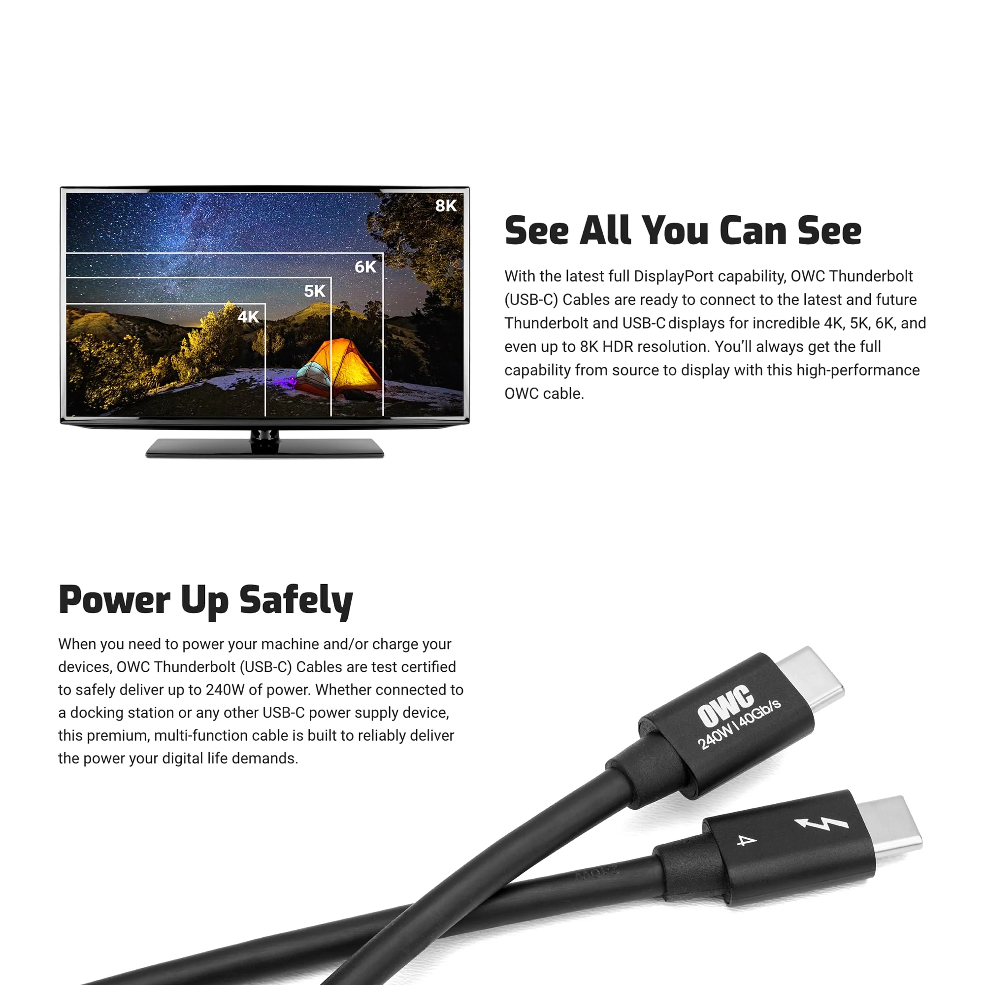 OWC Thunderbolt 4 Cable, Thunderbolt certified, 0.72 meter (2.36 ft), 40 Gb/s data transfer, 240W power charging, Compatible with Thunderbolt 4, Thunderbolt 3, USB-C, and USB4 devices, black 0.7M - Image 7