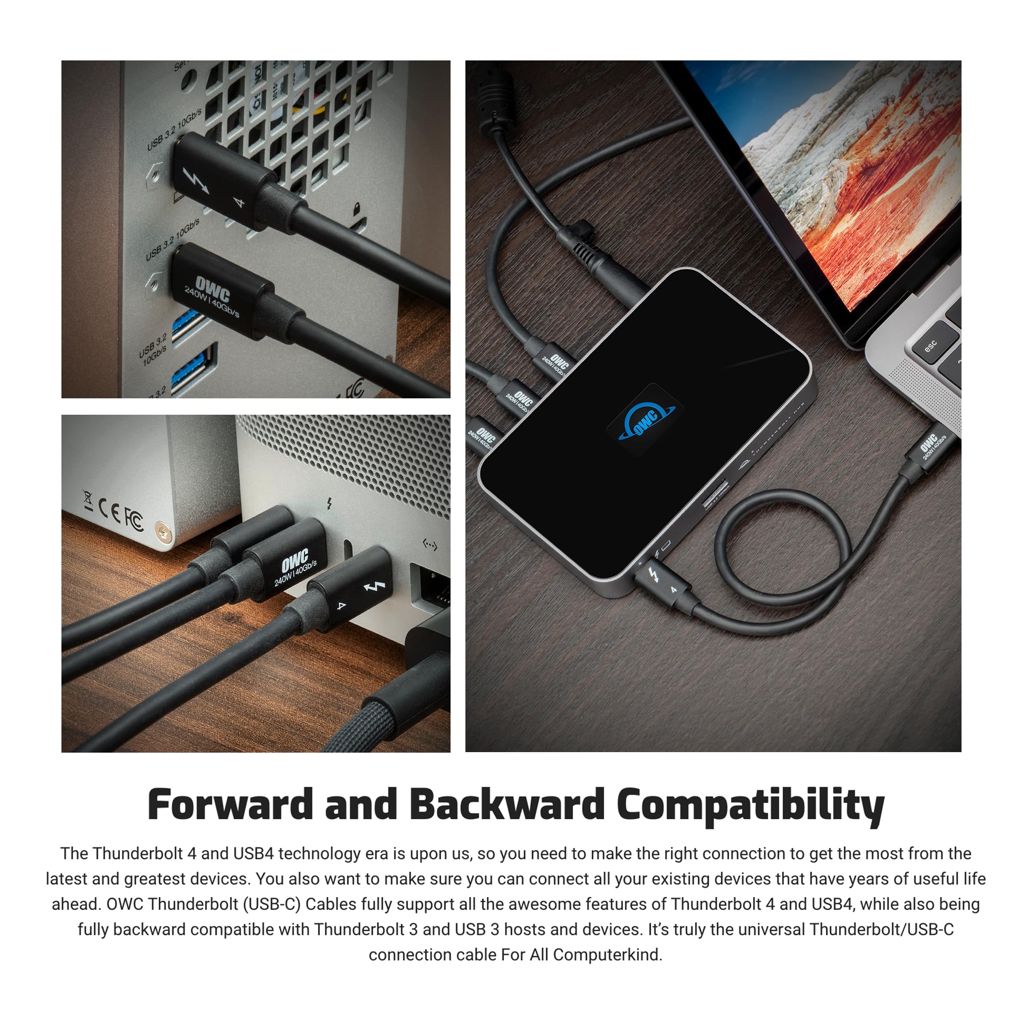 OWC Thunderbolt 4 Cable, Thunderbolt certified, 1.0 meter (3.28 ft.), 40 Gb/s data transfer, 240W power charging, Compatible with Thunderbolt 4, Thunderbolt 3, USB-C, and USB4 devices, black 1.0M - Image 6