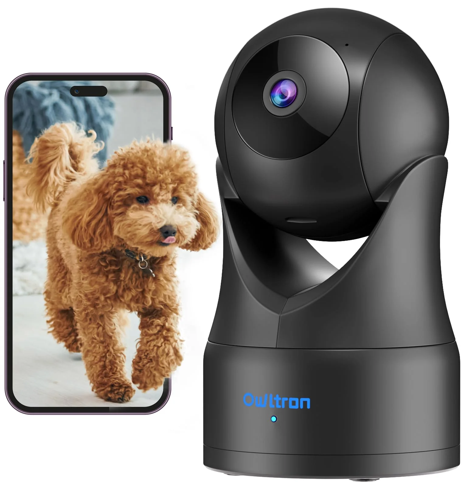 owltron Indoor Security Camera 2K, 360 Camera for Home Security with Motion Detection, Baby Monitor Camera with Phone App, 2.4G WIFI Camera with Night Vision & 2-Way Audio, Works with Alexa 1 Pack-2.4GHz Black