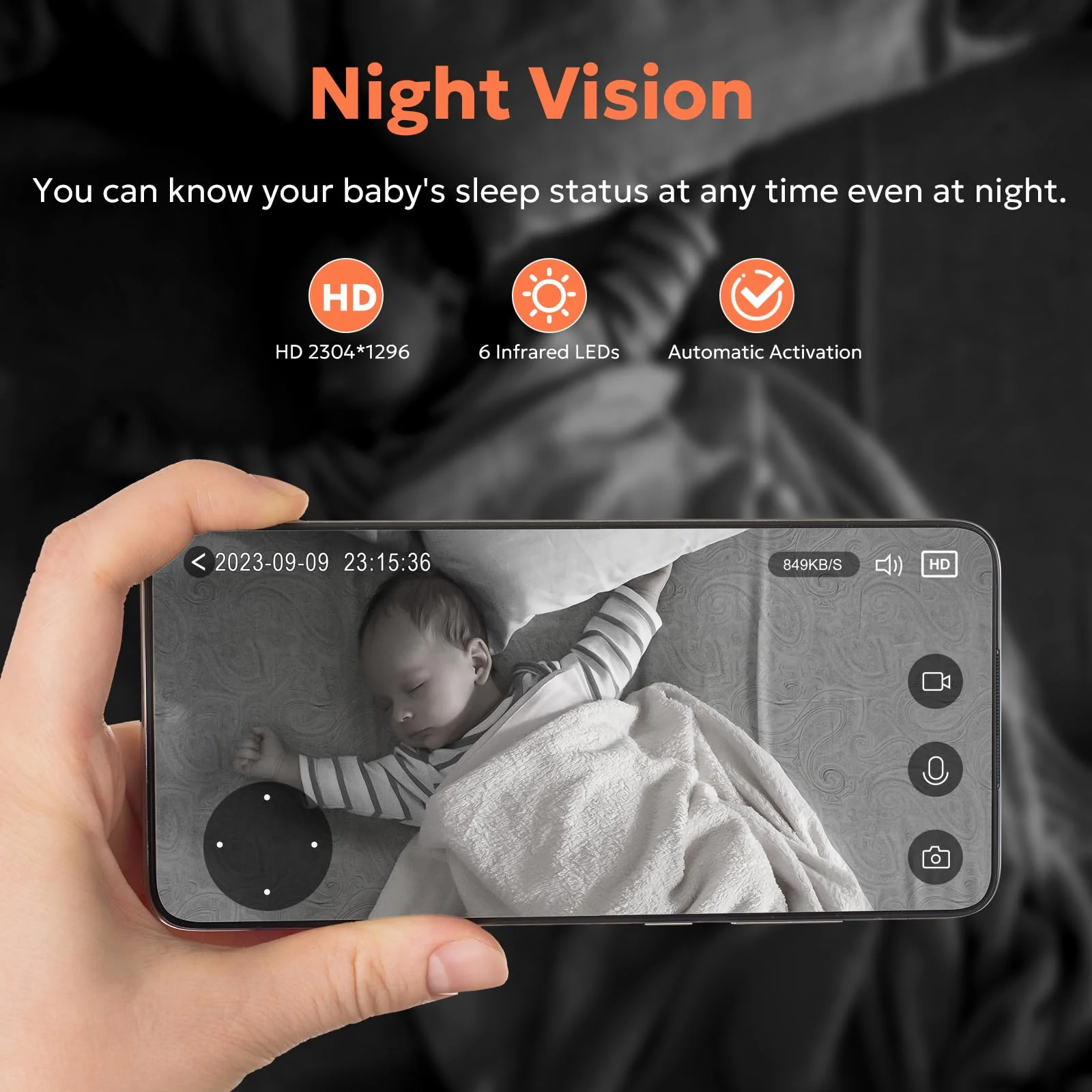 owltron Indoor Security Camera 2K, 360 Camera for Home Security with Motion Detection, Baby Monitor Camera with Phone App, 2.4G WIFI Camera with Night Vision & 2-Way Audio, Works with Alexa 1 Pack-2.4GHz Black - Image 3