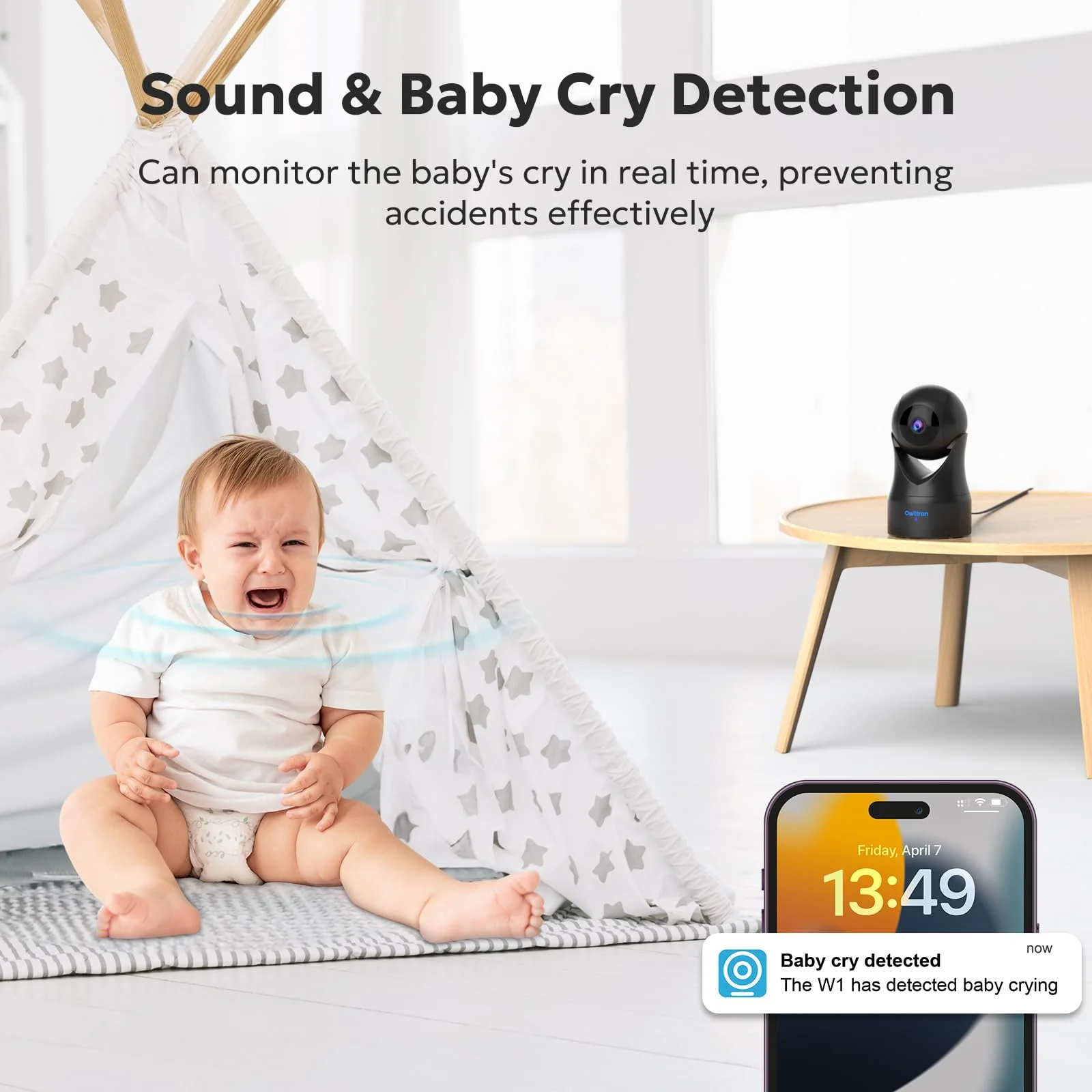 owltron Indoor Security Camera 2K, 360 Camera for Home Security with Motion Detection, Baby Monitor Camera with Phone App, 2.4G WIFI Camera with Night Vision & 2-Way Audio, Works with Alexa 1 Pack-2.4GHz Black - Image 8