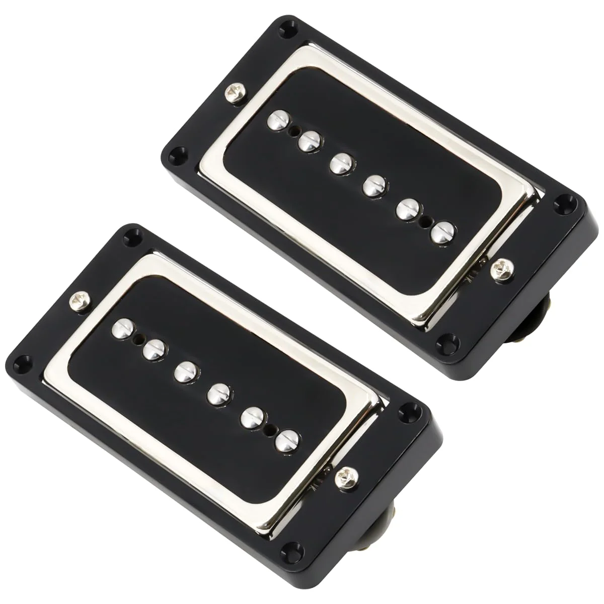 P90 Pickup Alnico 5 Single Coil Neck Bridge Pickup Set for Electric Guitar Parts Replacement(black+silver) black+silver