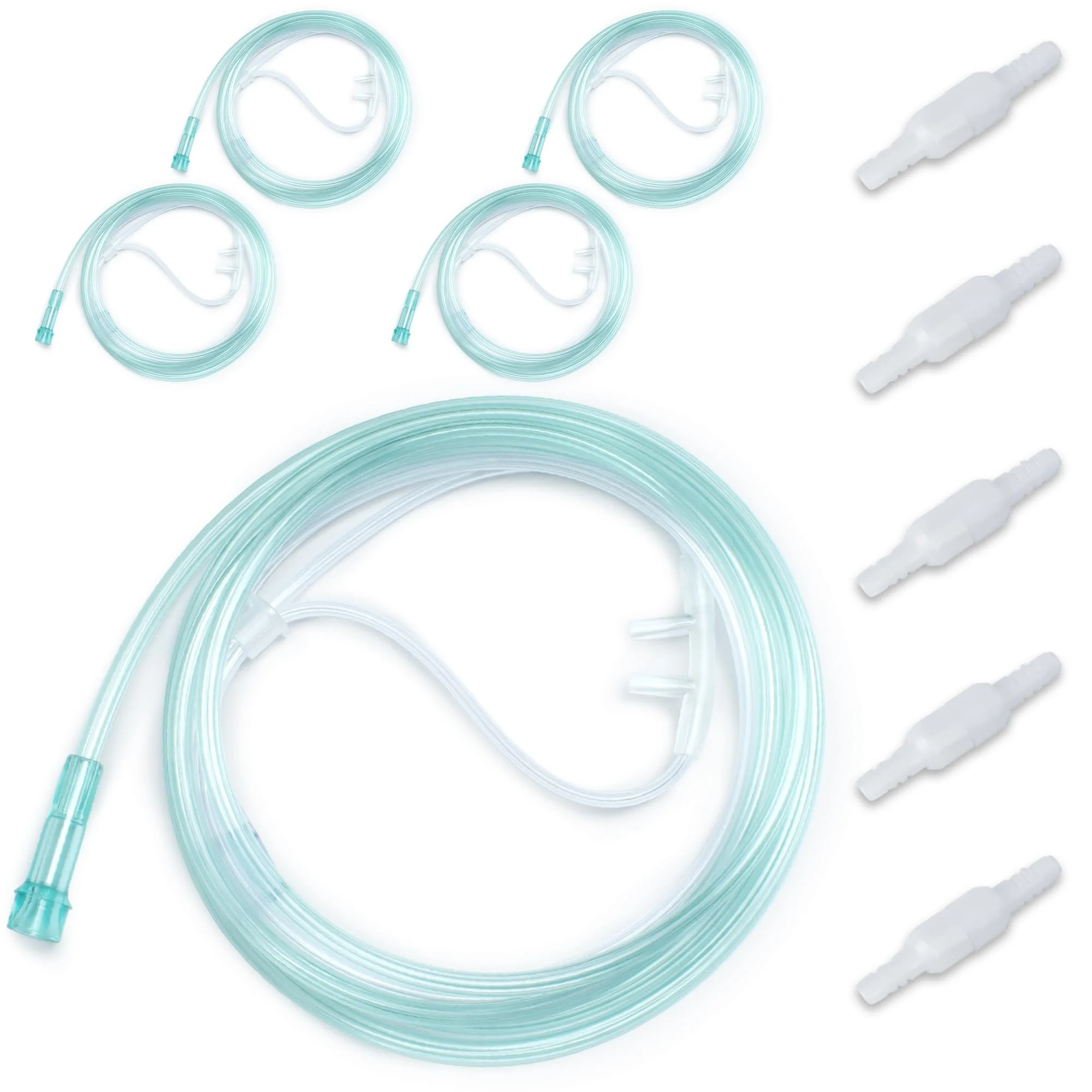 Pack of 10 Oxygen Nose Cannulas, Contains 5 Pieces 2 m Nose Tubes for Adults & 5 Pieces Hose Twist Connectors, Soft & Kink Resistant, High-Quality Accessories from BlessEase.