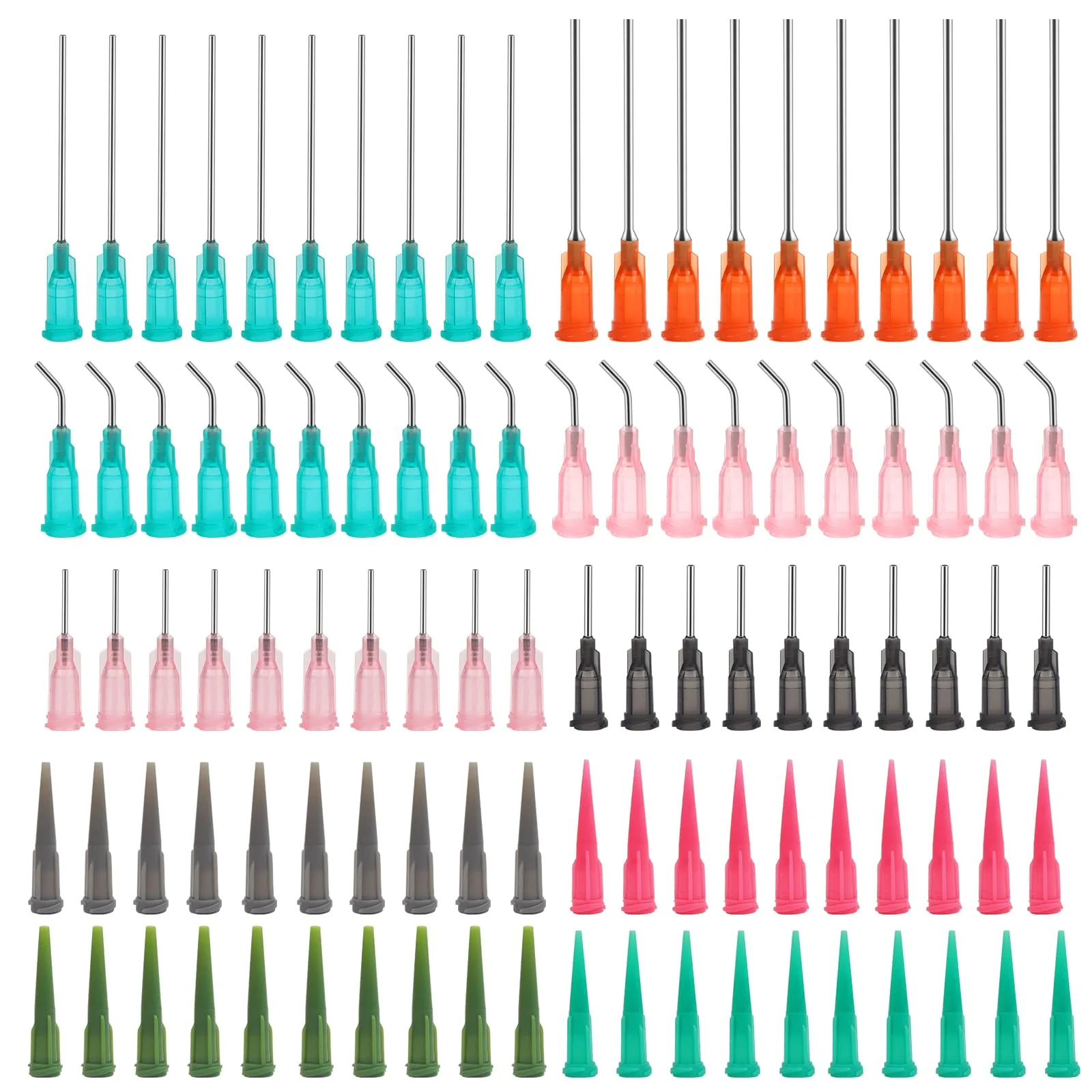 Pack of 110 Blunt Dosing Needles with 11 Different Thicknesses, Blunt Tip Syringe Needles Dosing Needle with Luer Lock, Plastic Blunt Needles, for Refilling Liquid Ink