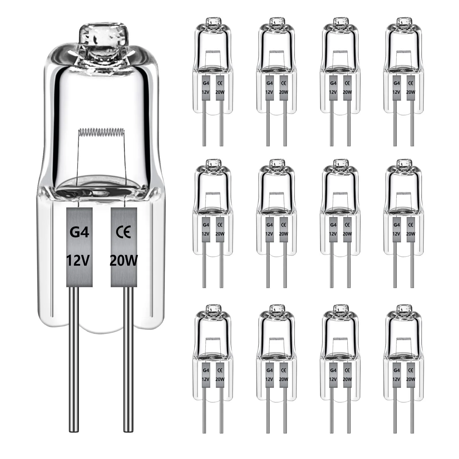 Pack of 12 G4 Halogen Light Bulbs 20 W 2700 K Warm White 240 lm Halogen Bulb G4 20 W 12 V to 300 C Halogen Dimmable Warm White for Cooker Hoods, Ovens, Microwaves 20w