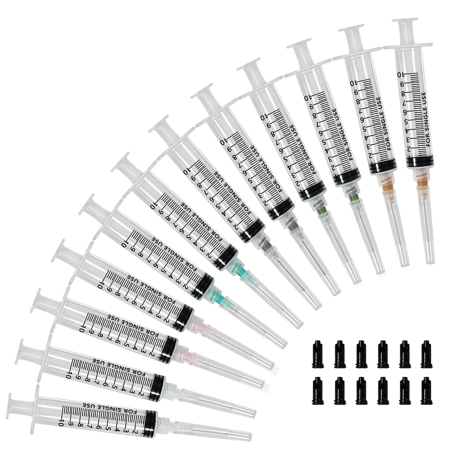 Pack of 12 Reusable Luer Lock Syringe, 10 ml Screw Cap Syringe, Threaded Syringe with 14-27G Dosing Needles and Caps Blunt Needle, Dosing Feeding Syringe for Pet Feeding Watering