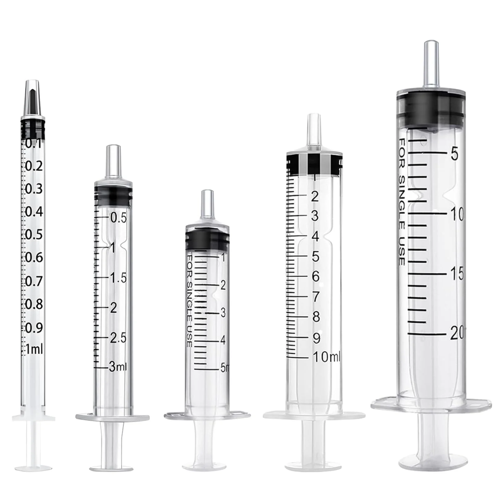 Pack of 15 Syringes, 1 ml, 3 ml, 5 ml, 10 ml, 20 ml, Reusable Syringe, Dosing Syringe, Wind-Up Syringe Without Needle, Tools for Versatile Applications, Laboratories, Animal Feeding, Plant Watering