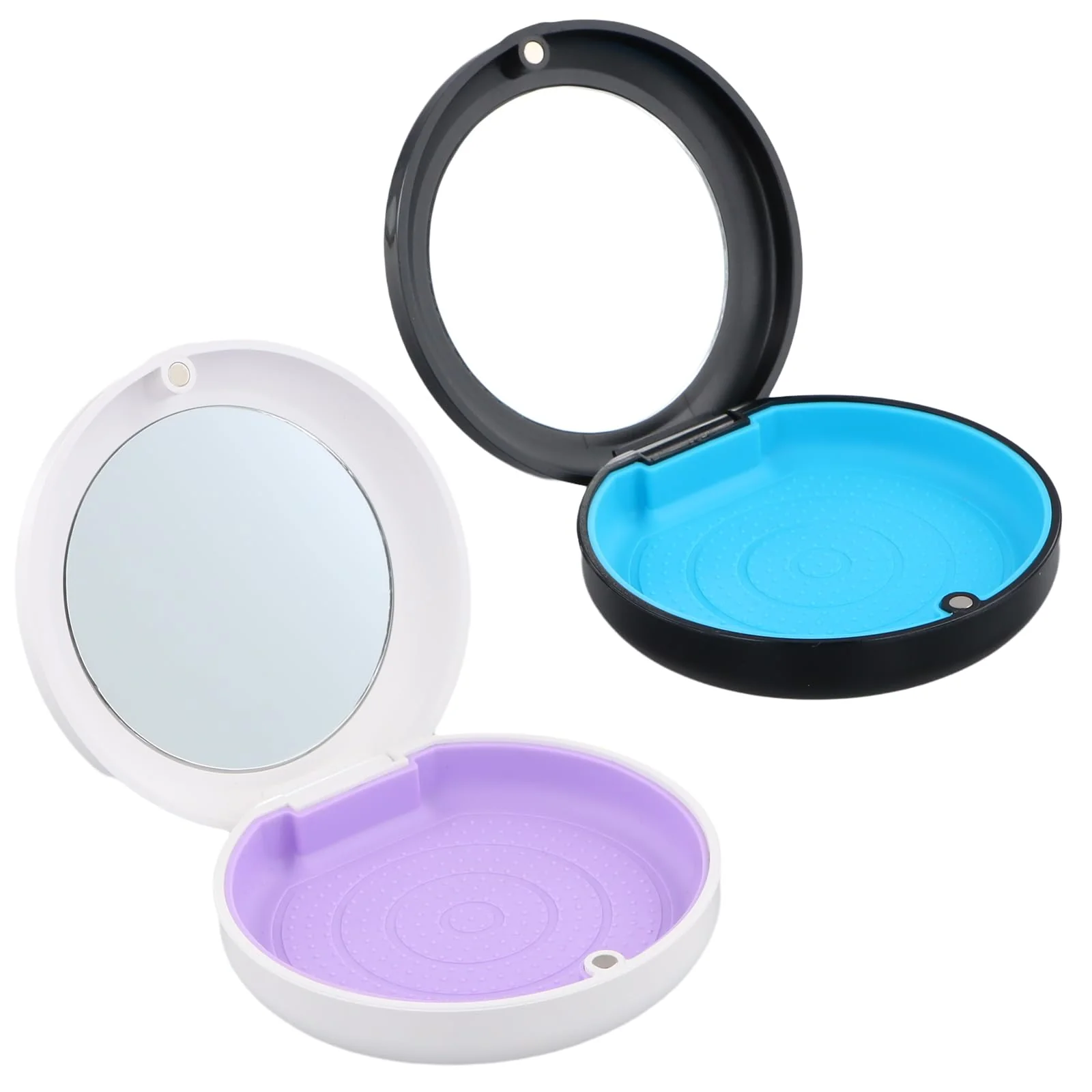 Pack of 2 Braces / Teeth Box with Mirror, Denture Box, Brace Box, Grinding Splint Box, Prosthetic Container Black for Braces or Dentures Storage