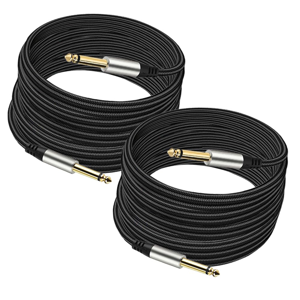 Pack of 2 Guitar Cables 1/4 Inch Instrument Cable with 6.33mm Straight TS Jack (16 Feet-2 Pack) 16 Feet-2 Pack