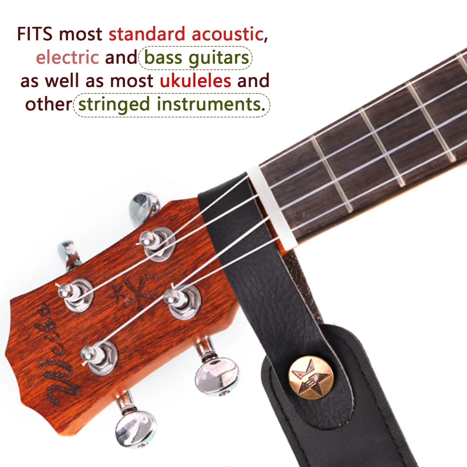 Pack of 2 Guitar Headstock Strap Tie, Leather Guitar Neck Strap Button, Guitar Strap Lock for Acoustic, Electric, Bass Guitars, Ukulele Straps 2pcs - Image 5