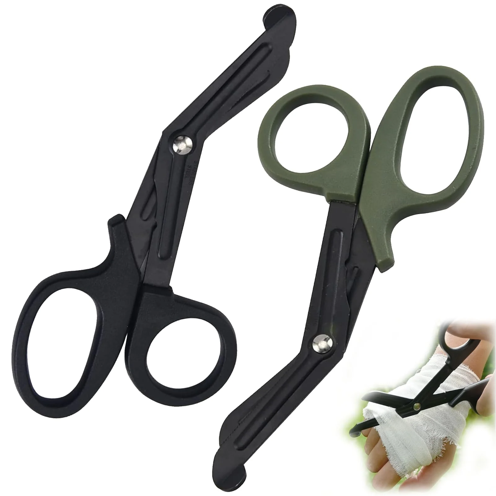 Pack of 2 medical bandage scissors, bandage scissors, rescue scissors, bandage scissors, emt and trauma scissors, stainless steel bandage scissors for nurses, medical students, emergency room, black