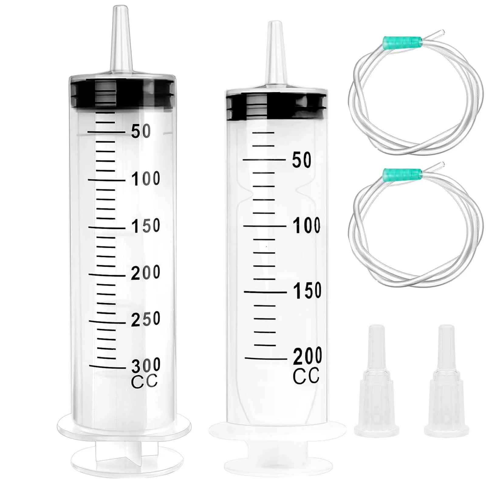 Pack of 2 Syringes, Syringe 200 ml + 300 ml, Syringe with Hose, Large Syringe, Oil Syringe, Dosing Syringe Without Needle, Syringe Set for Laboratory, Industry, Animal Feeding 200ml+300ml