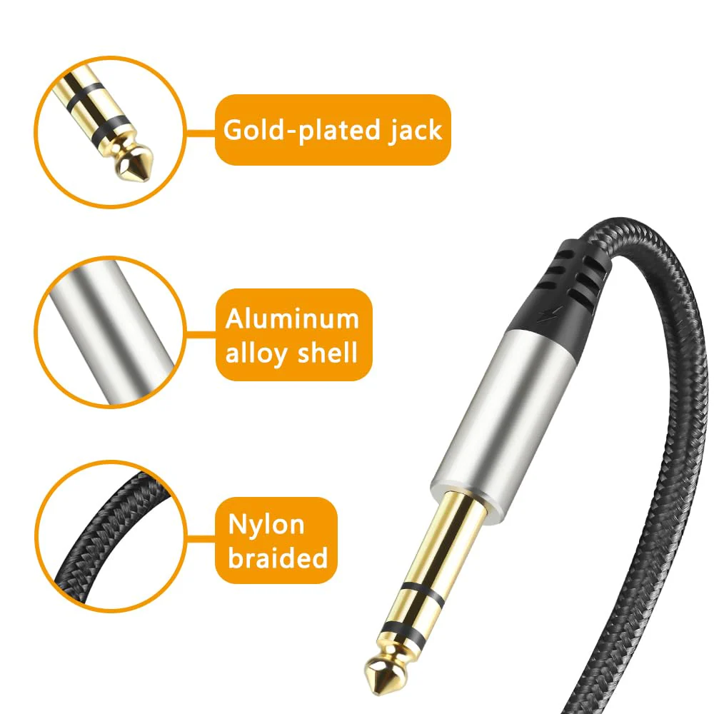 Pack of 2 TRS Instrument Cable 1/4 Inch Straight 6.35mm Male Jack Nylon Braided Studio Cord (16 Feet-2 Pack) 16 Feet-2 Pack - Image 3