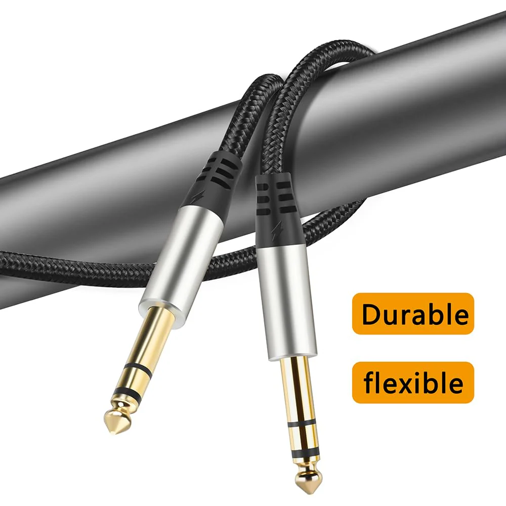 Pack of 2 TRS Instrument Cable 1/4 Inch Straight 6.35mm Male Jack Nylon Braided Studio Cord (16 Feet-2 Pack) 16 Feet-2 Pack - Image 4