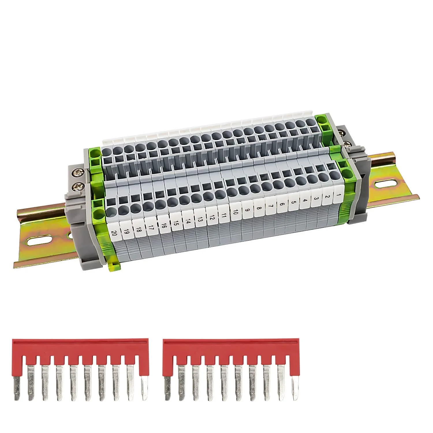 Pack of 20 UK/2.5B DIN Rail for Pluggable Quick Wiring, SRJQXH Clamp Block, DIN Rail, with 20 cm DIN Rail and Earth Clamp, Spring Clamped Wire Clamp Not Loose ST-2.5N