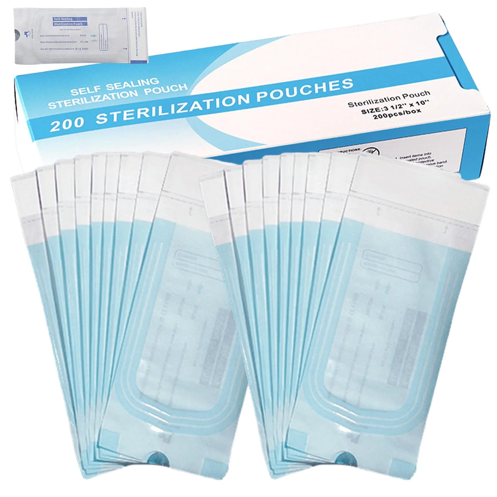 Pack of 200 Sterilisation Bags, Disposable Self-Adhesive, Autoclave Seal Sterilisation Bags, for Dental Tools, Tattoos or Manicures (90 x 260 mm)