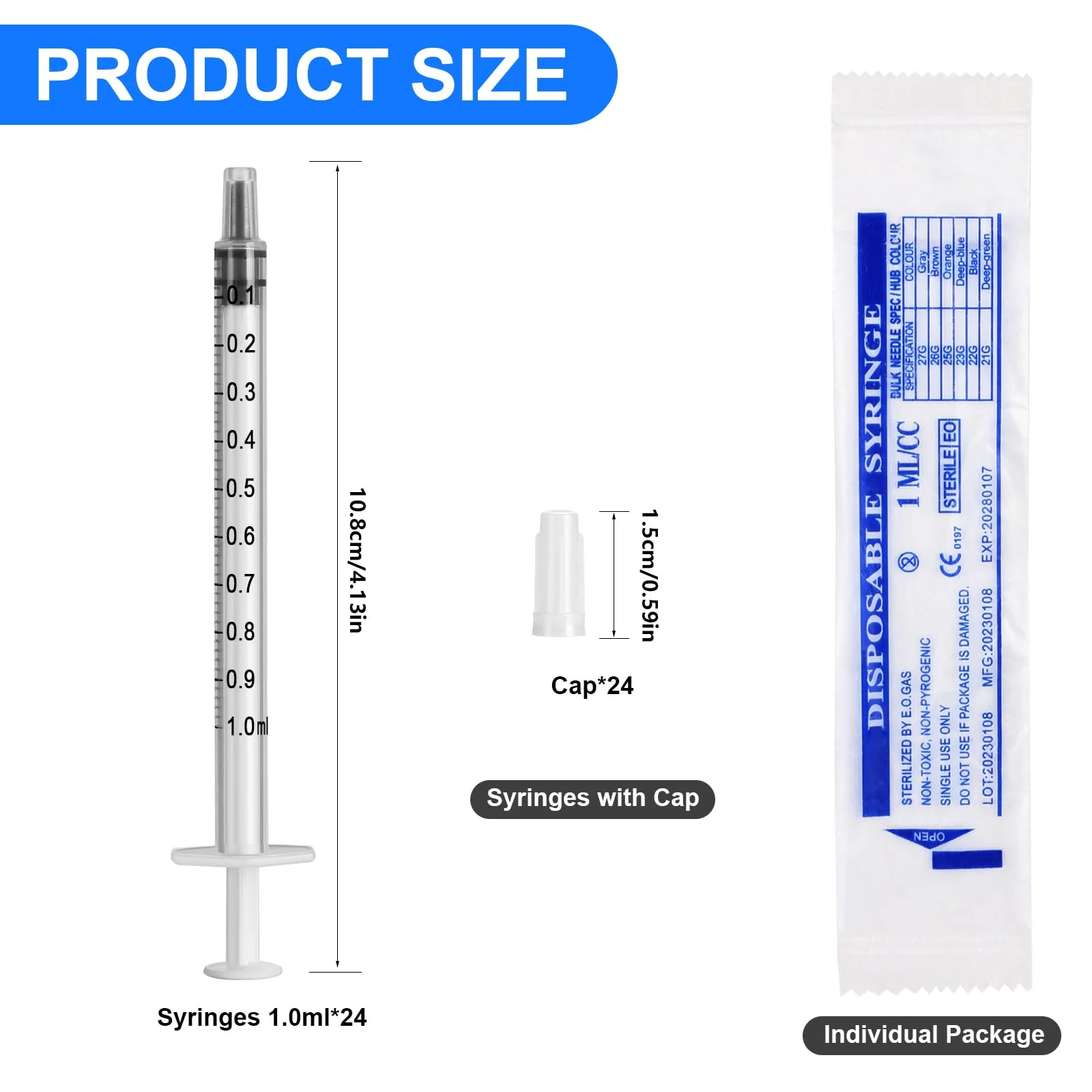 Pack of 24 1 ml Syringes Colostrum Syringe Without Needle Dosing Syringe with Cap for Measuring Liquids for Labs, Colostrum Syringe for Watering Plants, White 24 Stück - Image 2