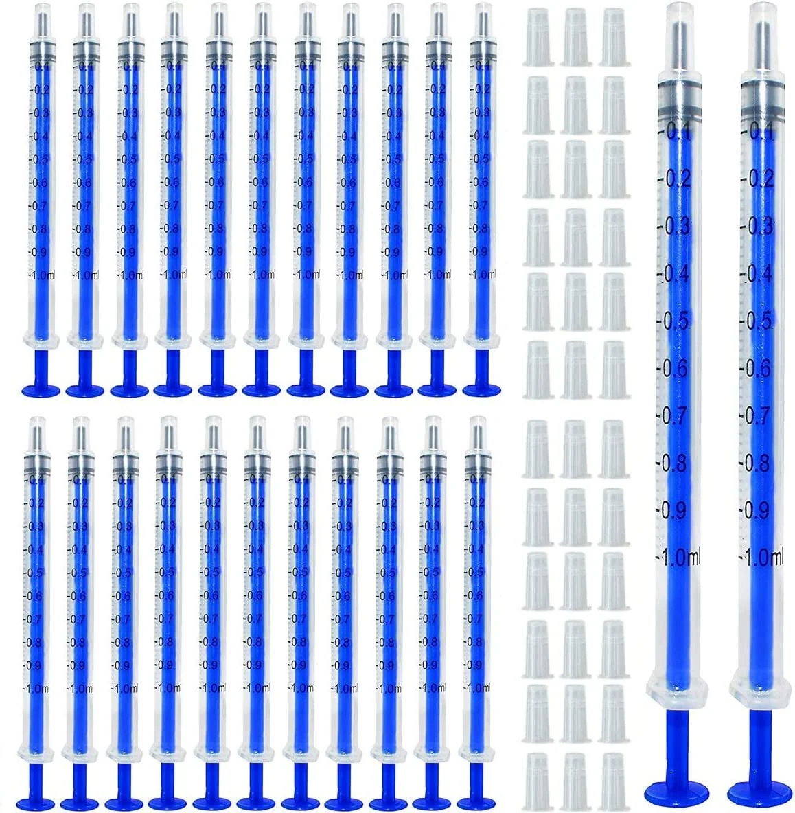 Pack of 24 1 ml Syringes, Sterile Plastic Syringes with Caps, Disposable Syringes 1 ml for Small Pet Feeding and Industrial Scientific Laboratories