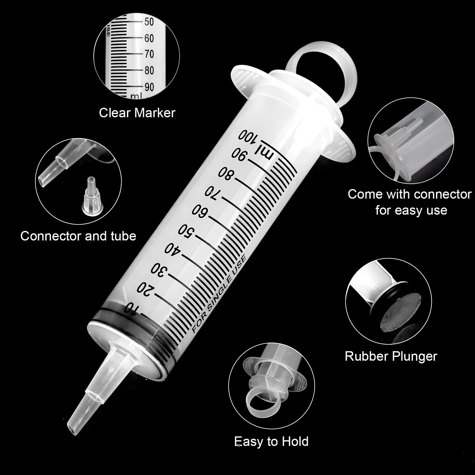 Pack of 3 Syringes 100 ml, Syringe with Hose, Dosing Syringe with Adapter, Large Syringe, Disposable Syringe 100 ml, Plastic Syringe for Science Laboratories, Garden, Industry and Factories - Image 3