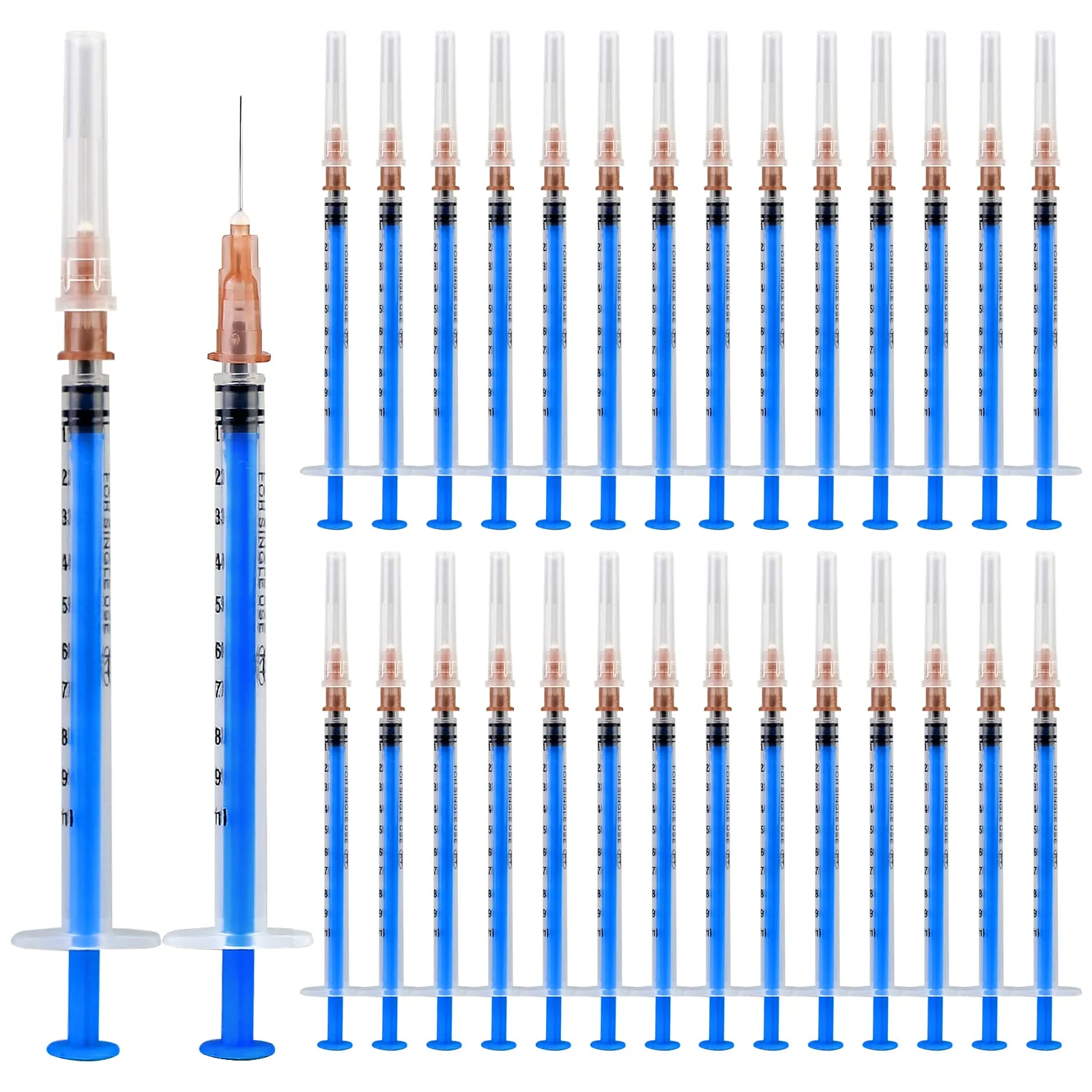 Pack of 30 1 ml Syringes, Plastic Syringes with Caps, Independent Seal Packaging, Minimum Scale 0.01 ml, for Feeding Animals, Liquid Measurement for Laboratory, Industrial Precision Application blue