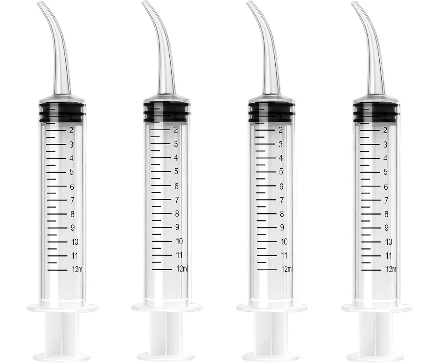 Pack of 4 Dental Syringes 12 ml Dental Syringe Transparent Plastic with Curved Tip and Measure for Oral Dental Care Cleaning