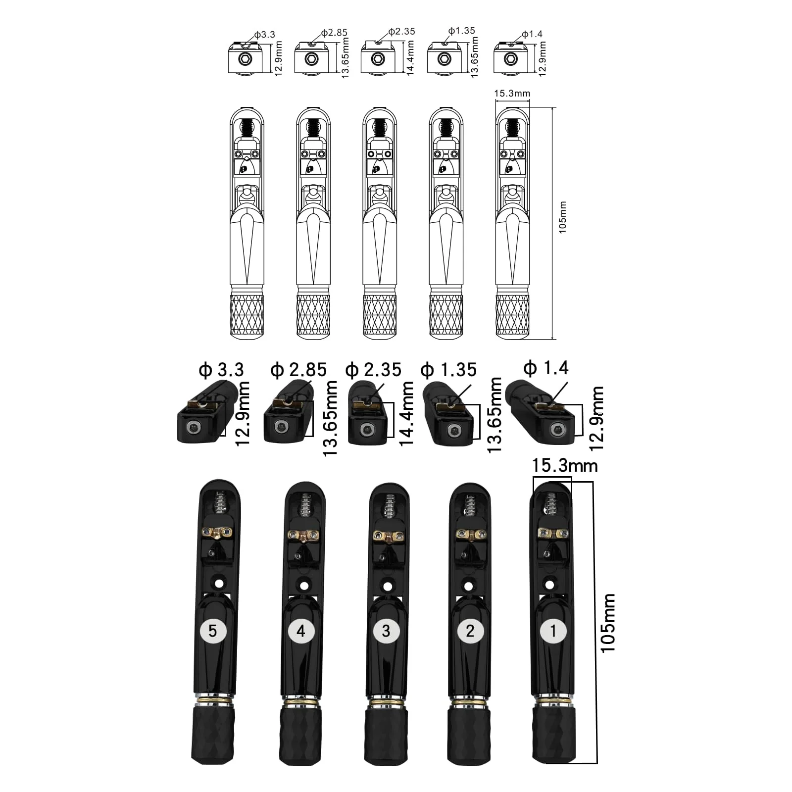 Pack of 5 Individual Single Tubular Fixed Bridge 5 String Electric Bass Bridge for Headless 5-string Bass Replacement Parts(Conductive Black) 5 Piece - Image 6