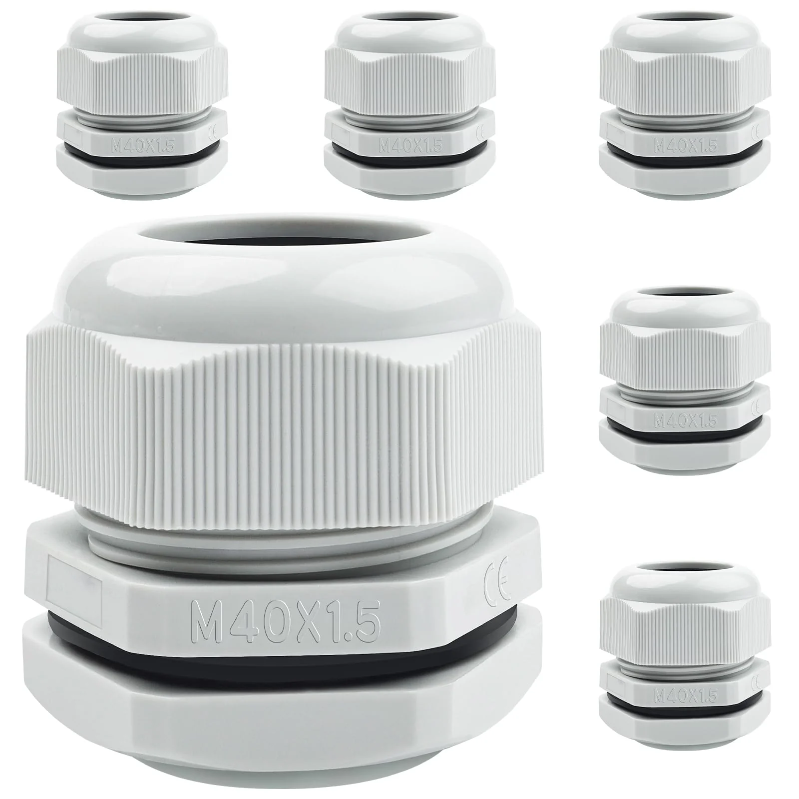 Pack of 6 Cable Glands M40 x 1.5, Bolatus Grey Cable Grommet IP68 Waterproof Fire Prevention Cable Glands with Locknut for Cable Guide M40 x 1,5