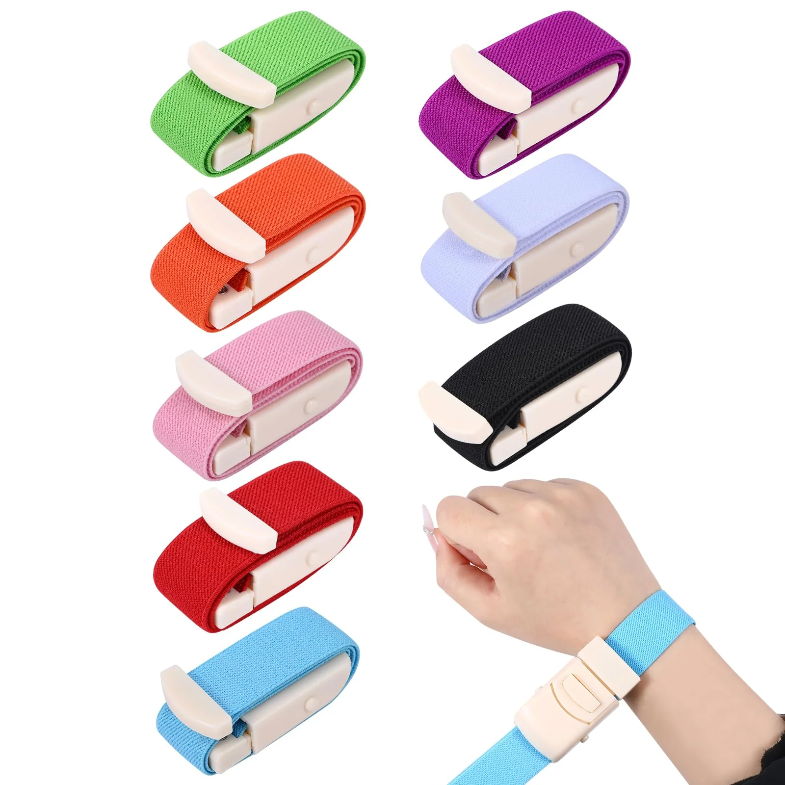 Pack of 8 Storage Tubes, Blood Collection Set, Vein Stowage Tube with Buckle, Tourniquet Holster, Blood Collection Set for Practising for Doctors, Sanitary Camping, Outdoor (8 Colours)