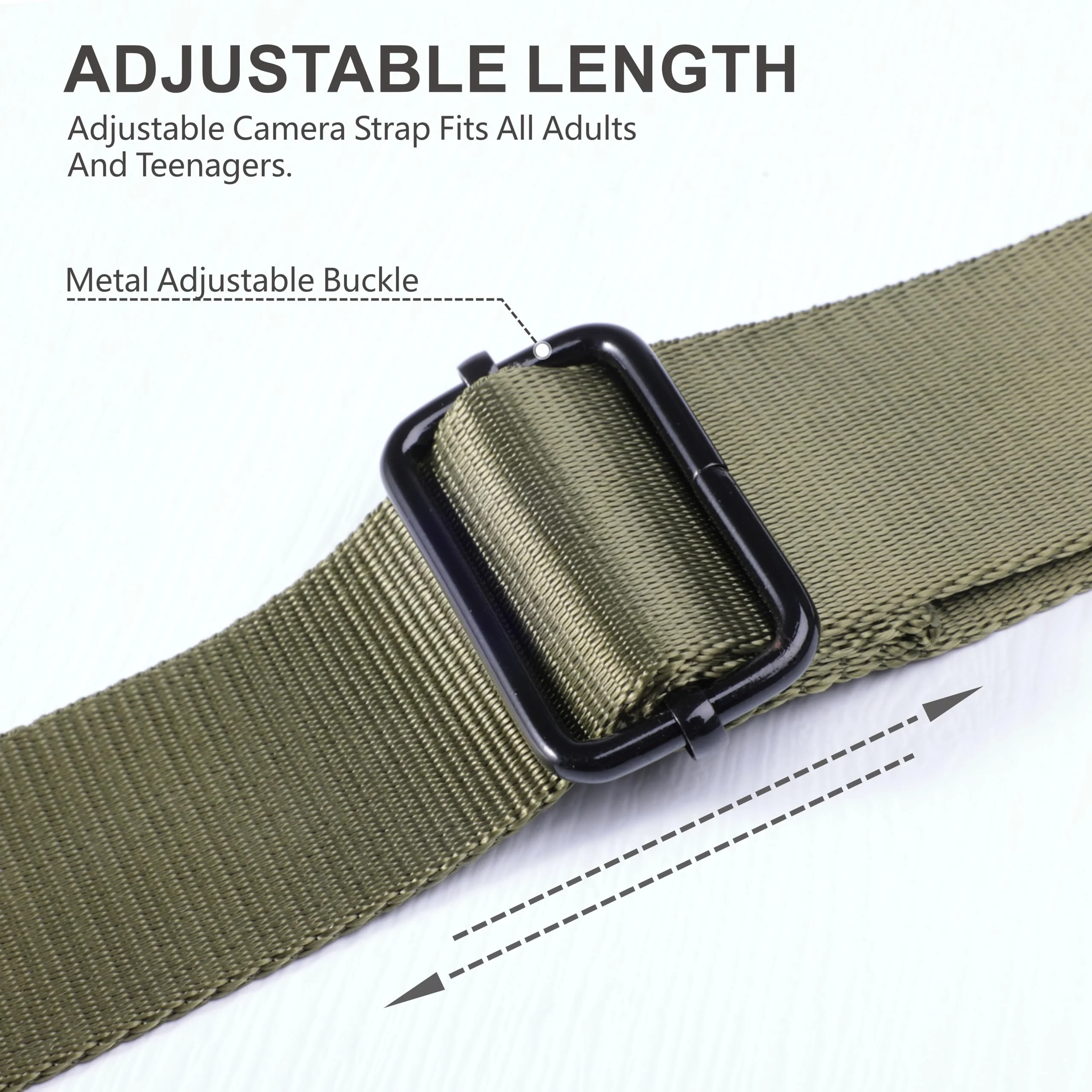 Padwa Lifestyle Adjustable Camera Strap - 1.5" Full Grain Leather Ends Camera Straps for Photographers, Adjustable Neck Shoulder & Crossbody Nylon Strap Quick Release for Cameras and Binoculars Solid Olive Green Adjustable 38~66 inch / 1.5" Wide - Image 3