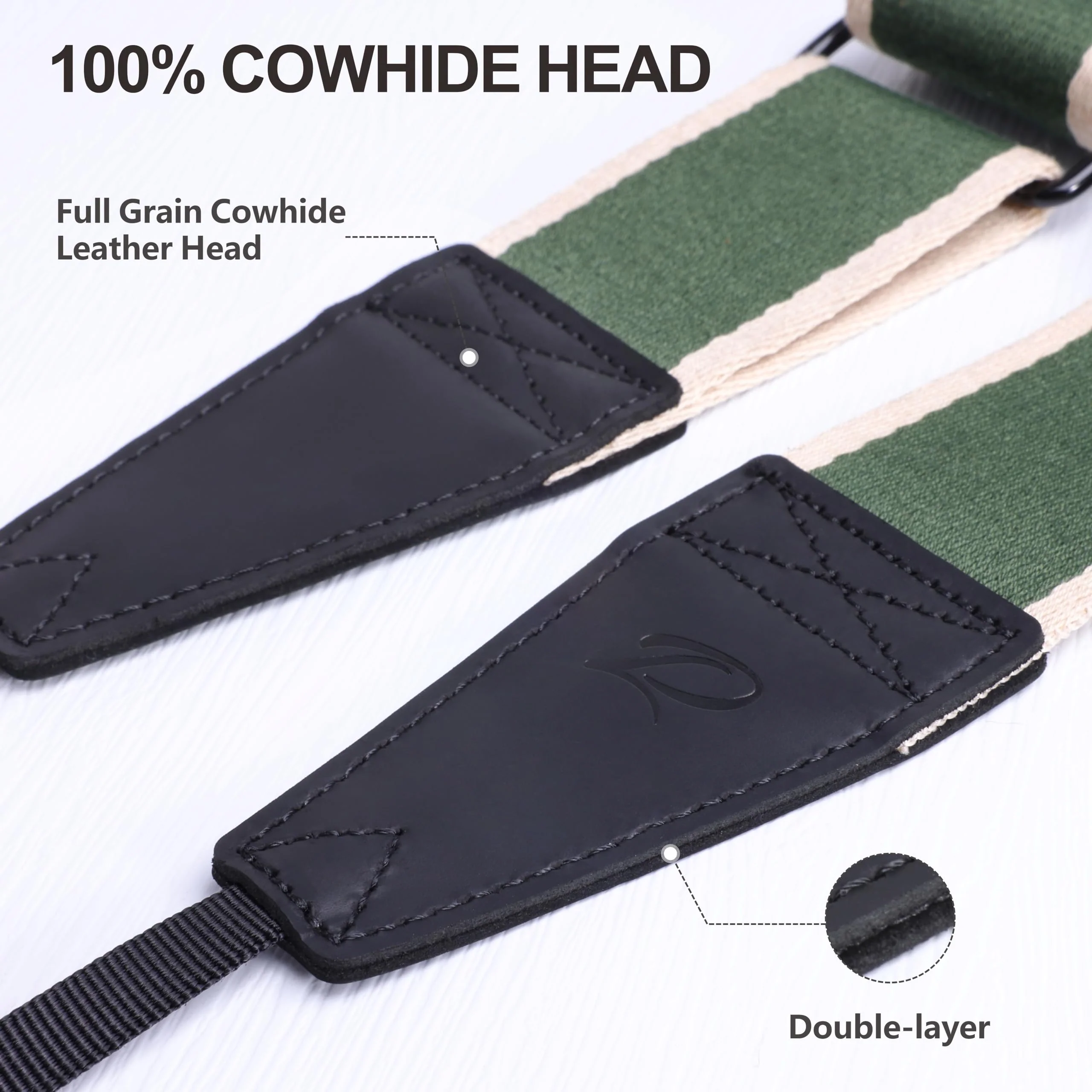 Padwa Lifestyle Adjustable Camera Strap - 2" Wide Top Layer Cowhide Head Camera Straps for Photographers, Vintage Adjustable Neck Shoulder & Crossbody Strap Quick Release fits All Cameras-Green Stripe D# - Green Stripe Adjustable 38~66 inch / 2" Wide - Image 2