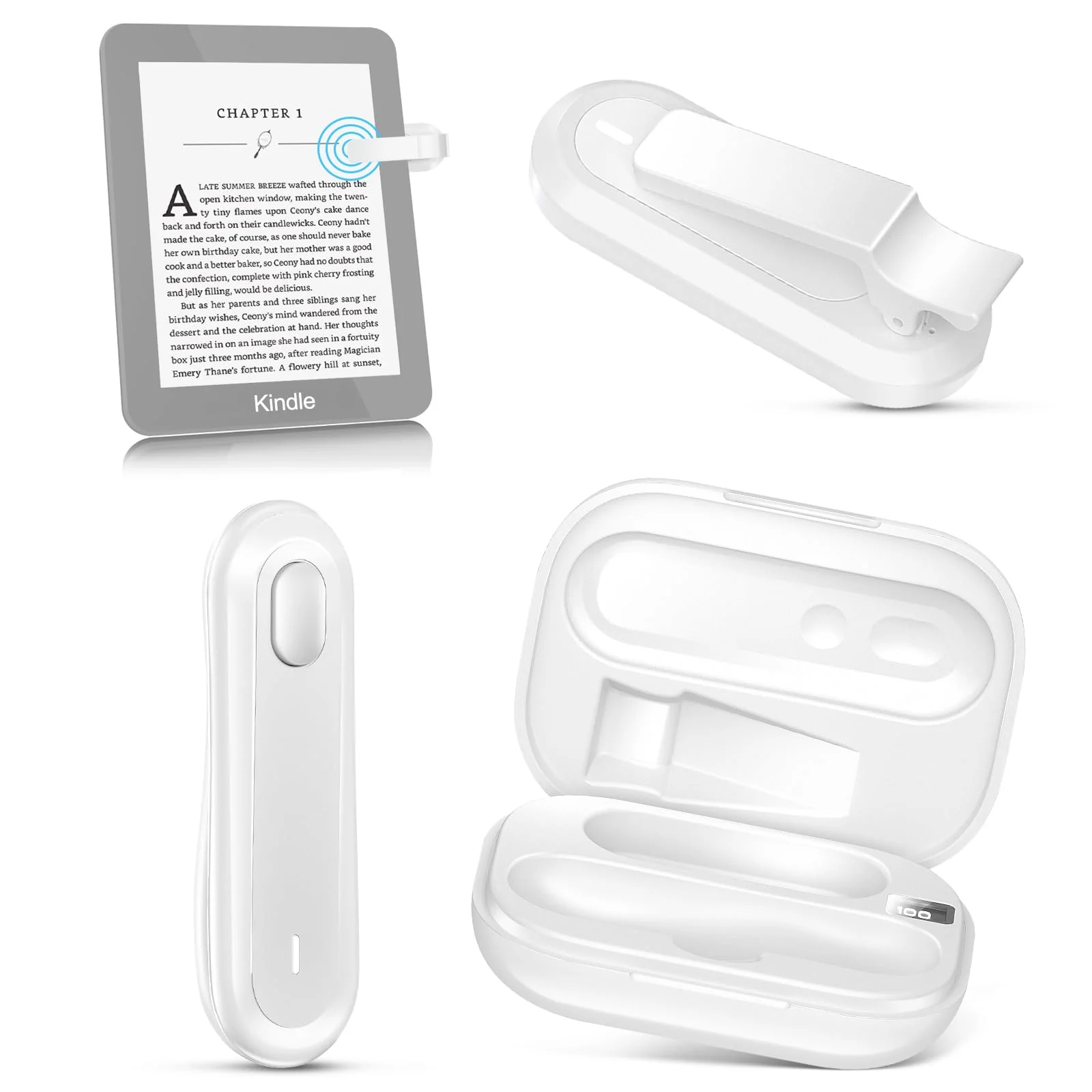 Page Turner for Kindle Paperwhite, Remote Control Page Turner with Charging Case for Kindle iPad iPhone, Wireless Clicker for Reading in Bed (White) White