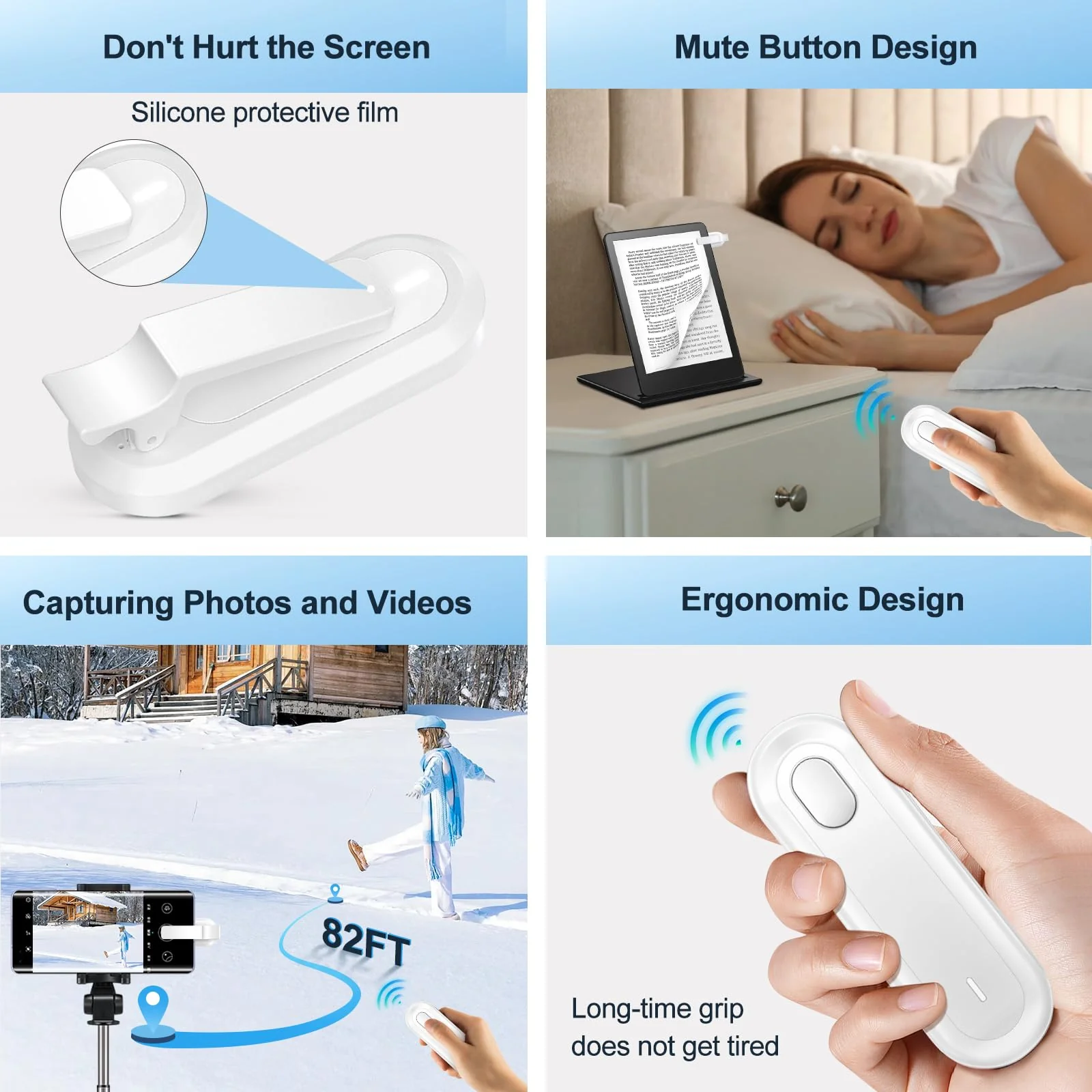 Page Turner for Kindle Paperwhite, Remote Control Page Turner with Charging Case for Kindle iPad iPhone, Wireless Clicker for Reading in Bed (White) White - Image 6